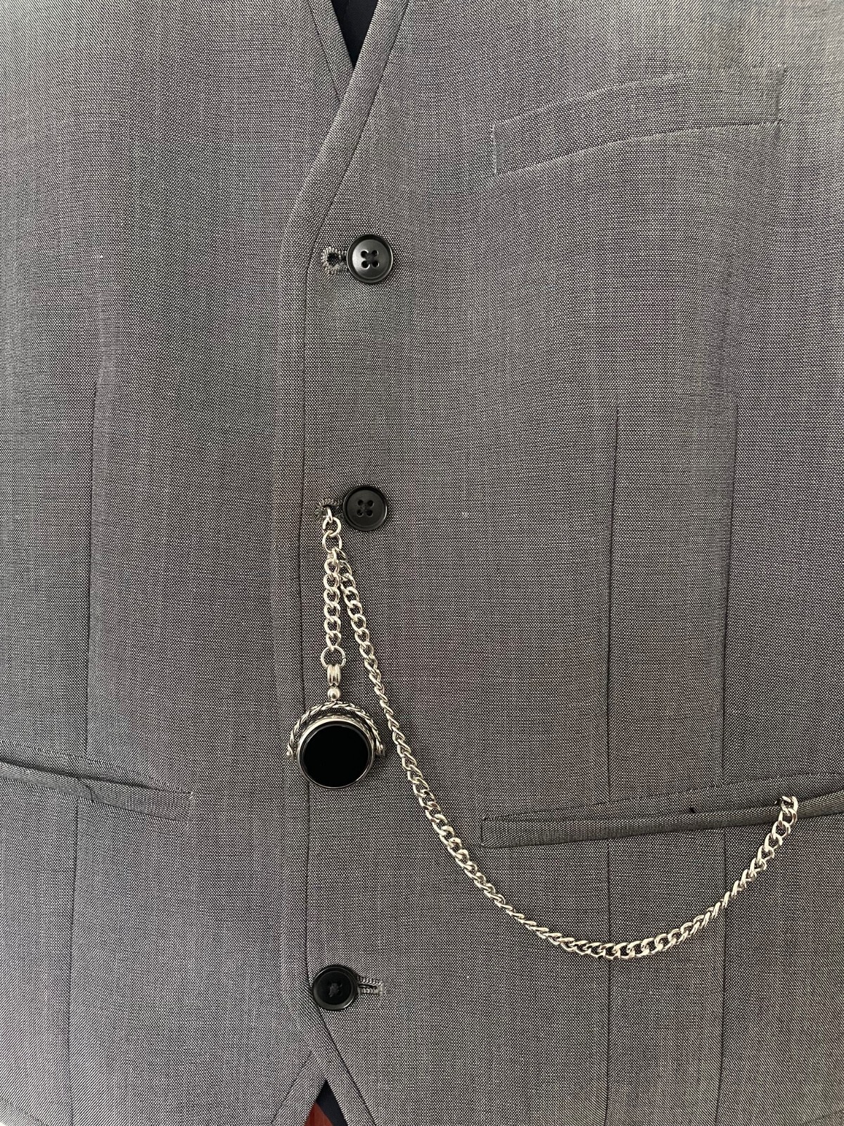 s vintage type single albert silver plated pocket watch chain spinning fob stone
