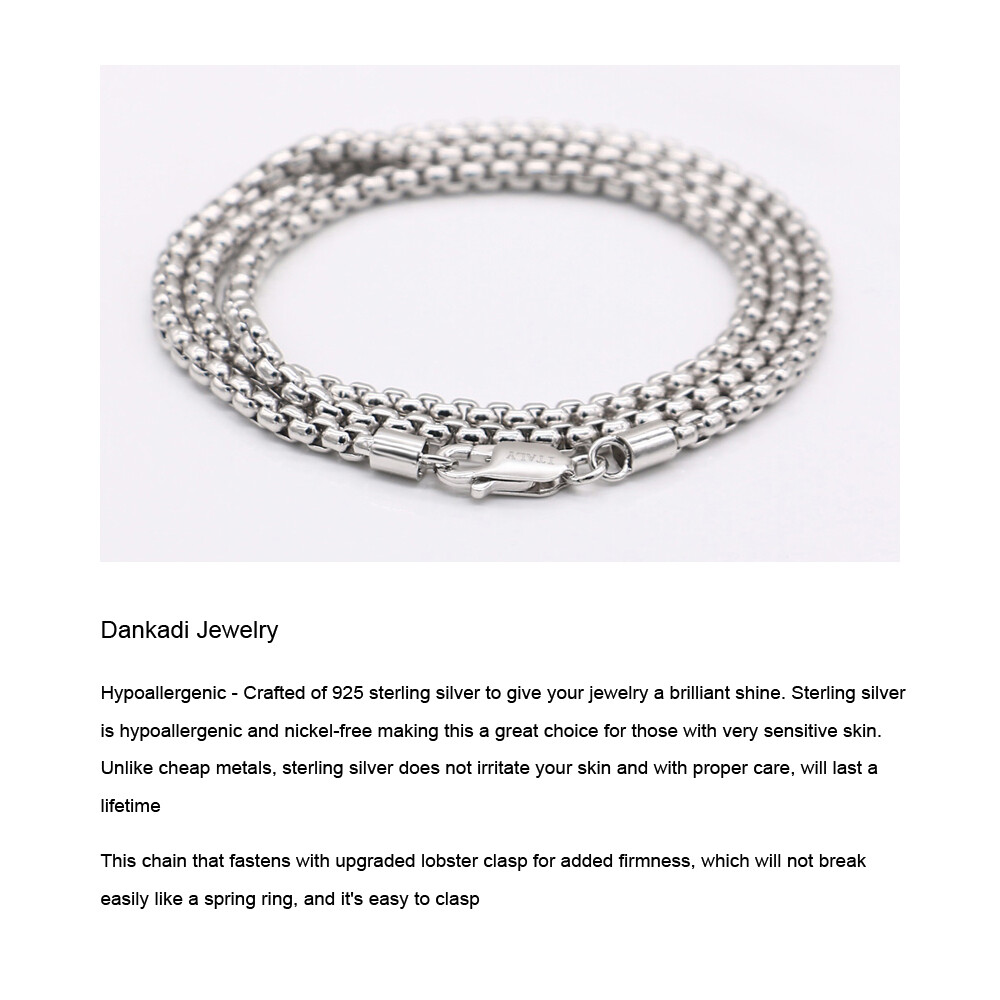 Solid 925 Sterling Silver 3mm Round Box Chain Necklace 18″-28″ for Women & Men