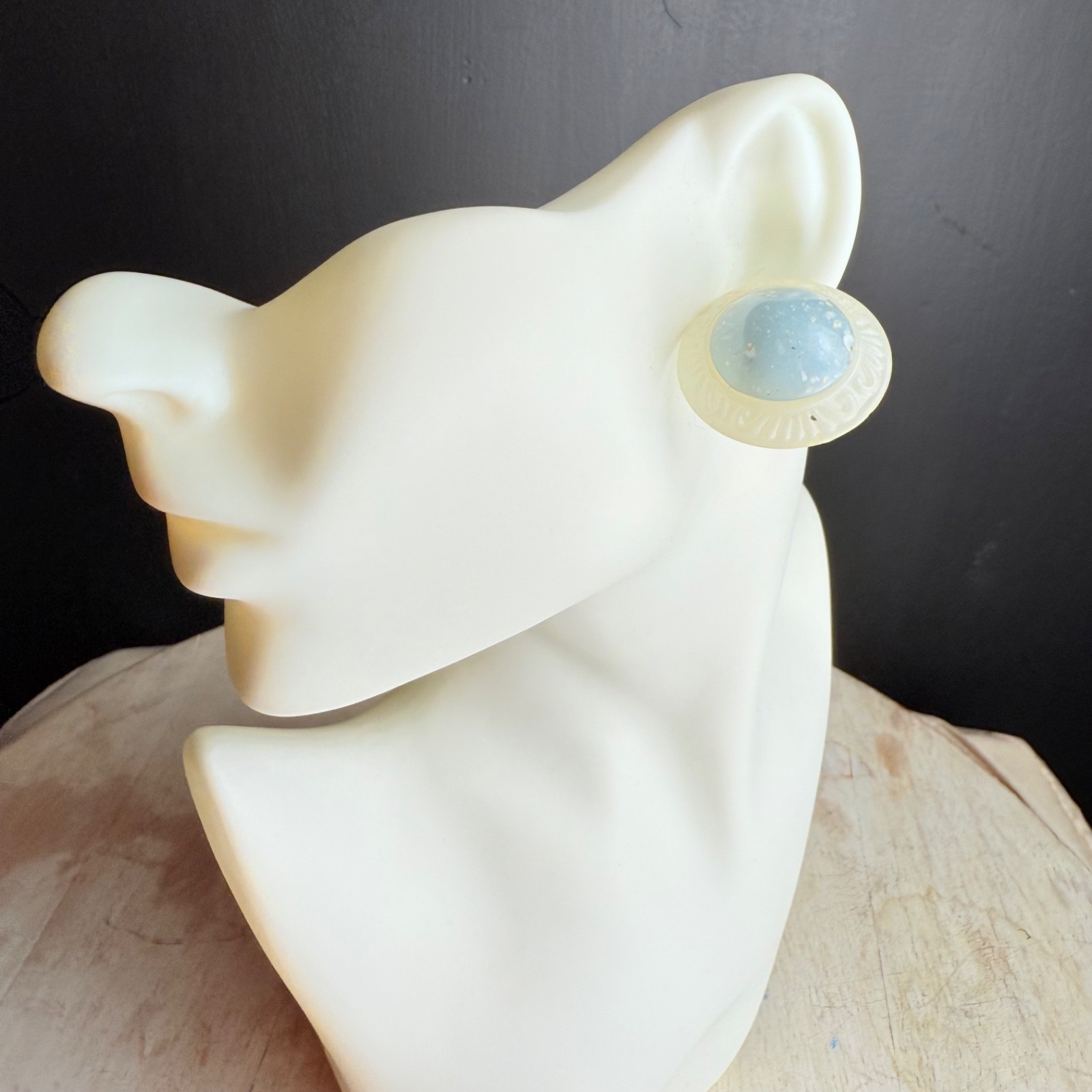 Vintage Ivory and Speckled blue Lucite Earrings Studs 1970’s very light