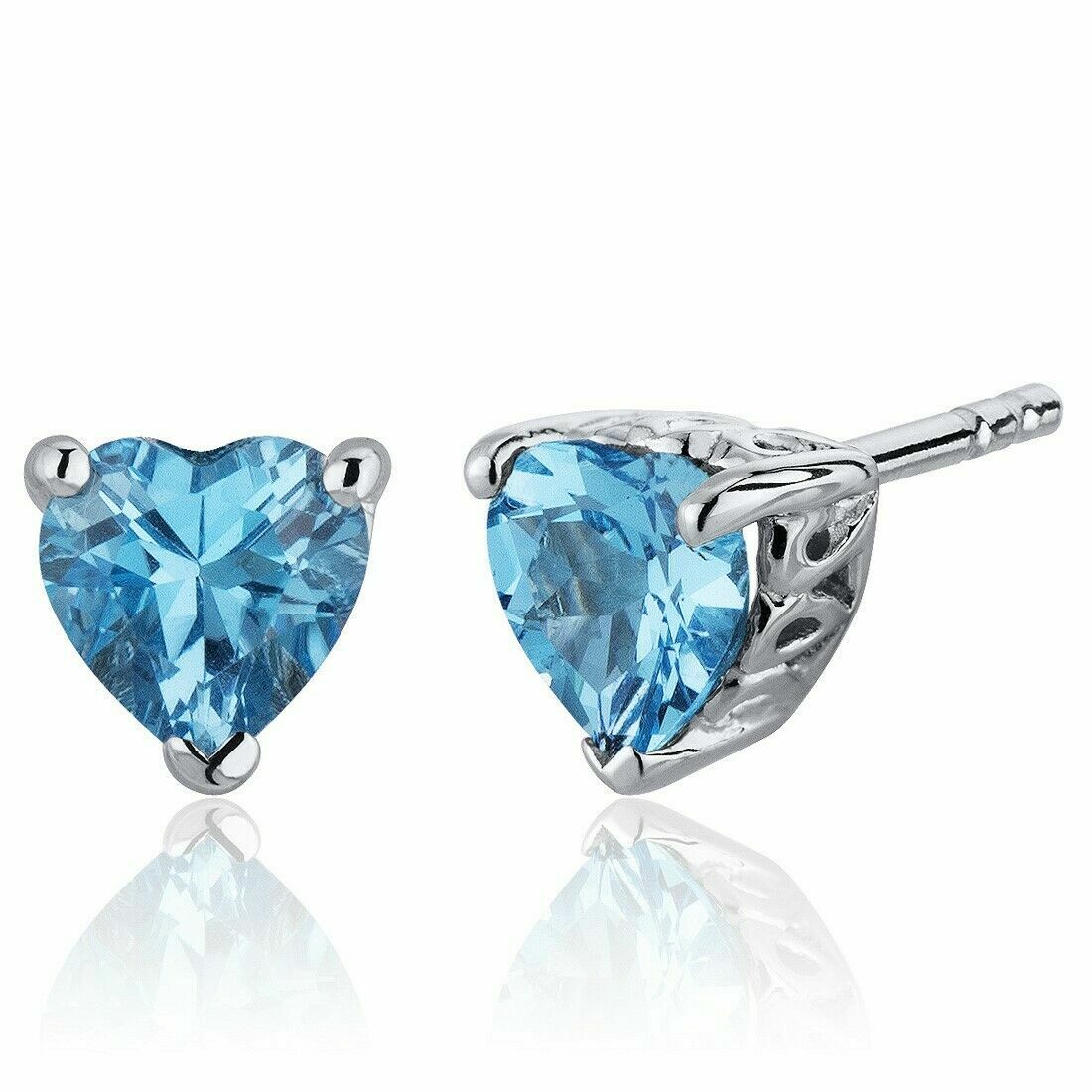 925 Sterling Silver Blue Topaz Heart CZ Shaped Stud Earrings 5MM Cubic Zirconia