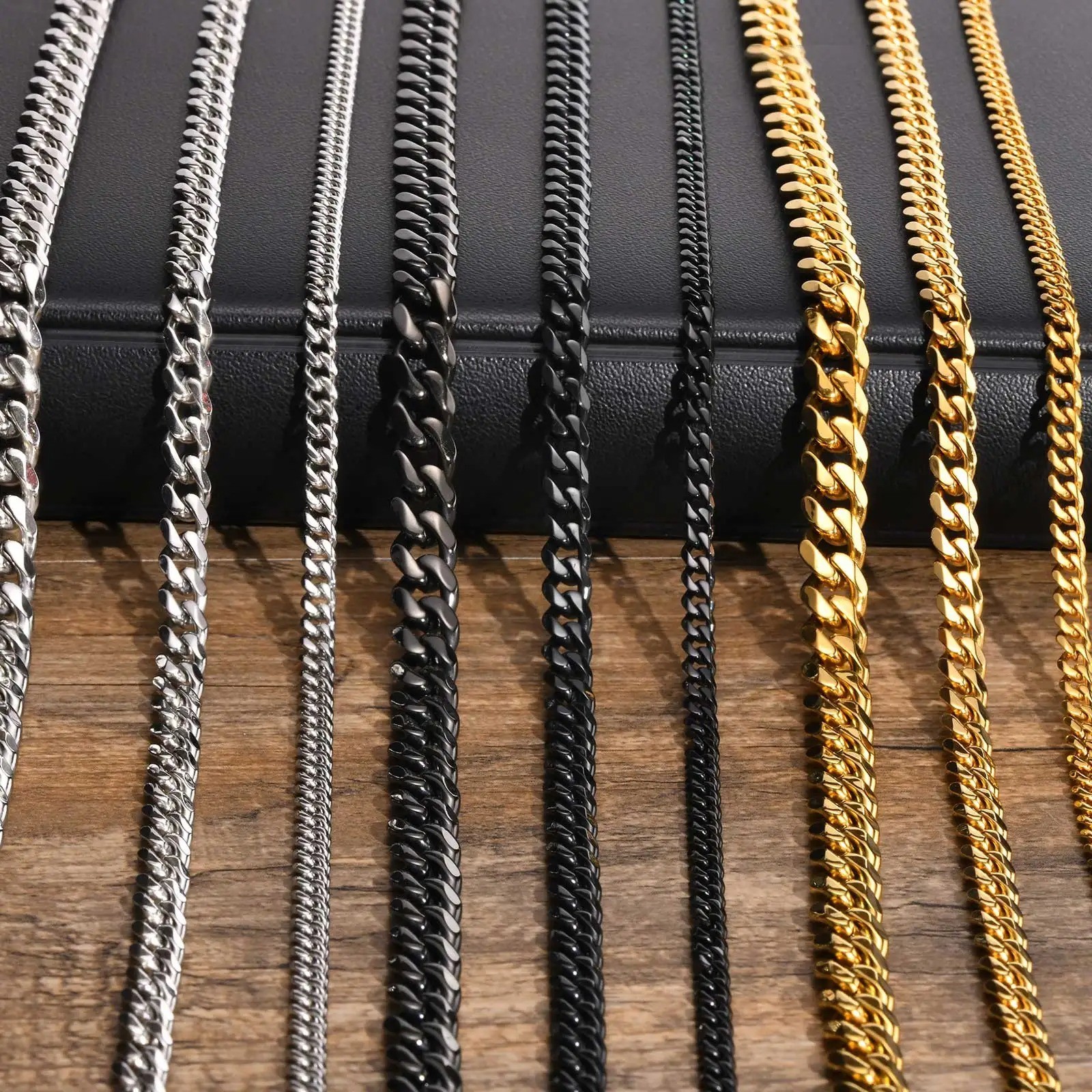 3/5/7mm Stainless Steel Cuban Link Chain Stainless Steel Necklace, Punk Hip-hop