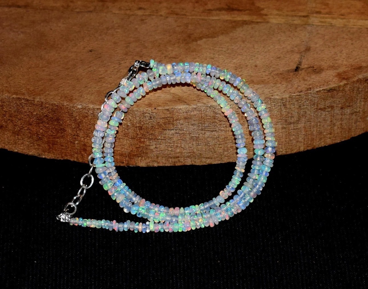 Natural Ethiopian Opal Bead Necklace 16″ AAA Grade Fire Opal Gemtone Jewelry