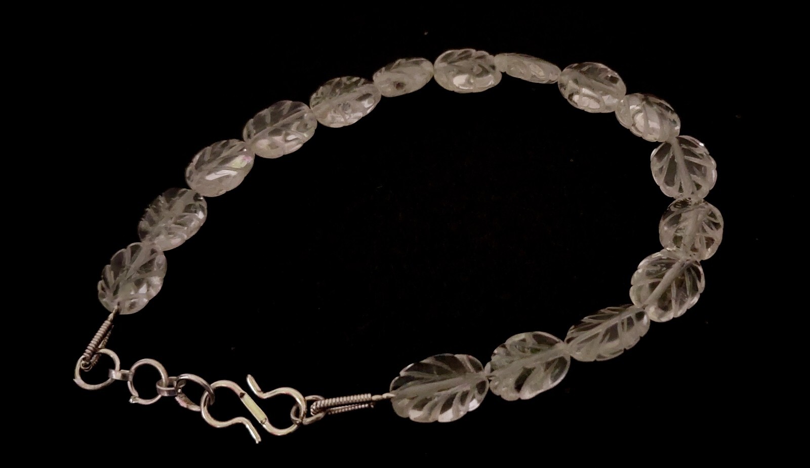 7″inch Bracelet Natural Crystal Quartz Oval Leaf Carved Smooth 9x14mm Beads