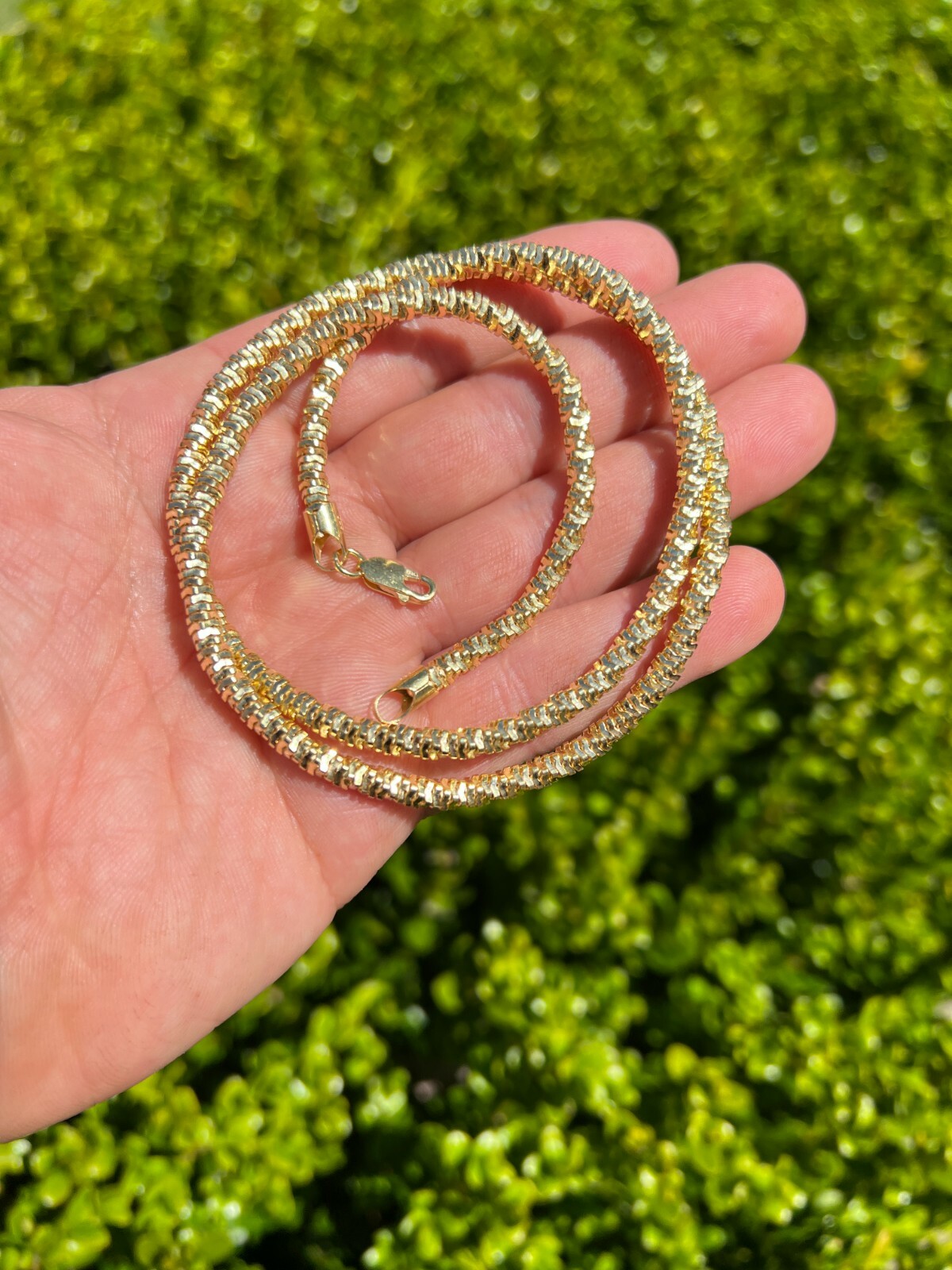 Real 14k Gold Plated 925 Silver Diamond Cut Sparkle Ice Rope Chain Necklace 4mm