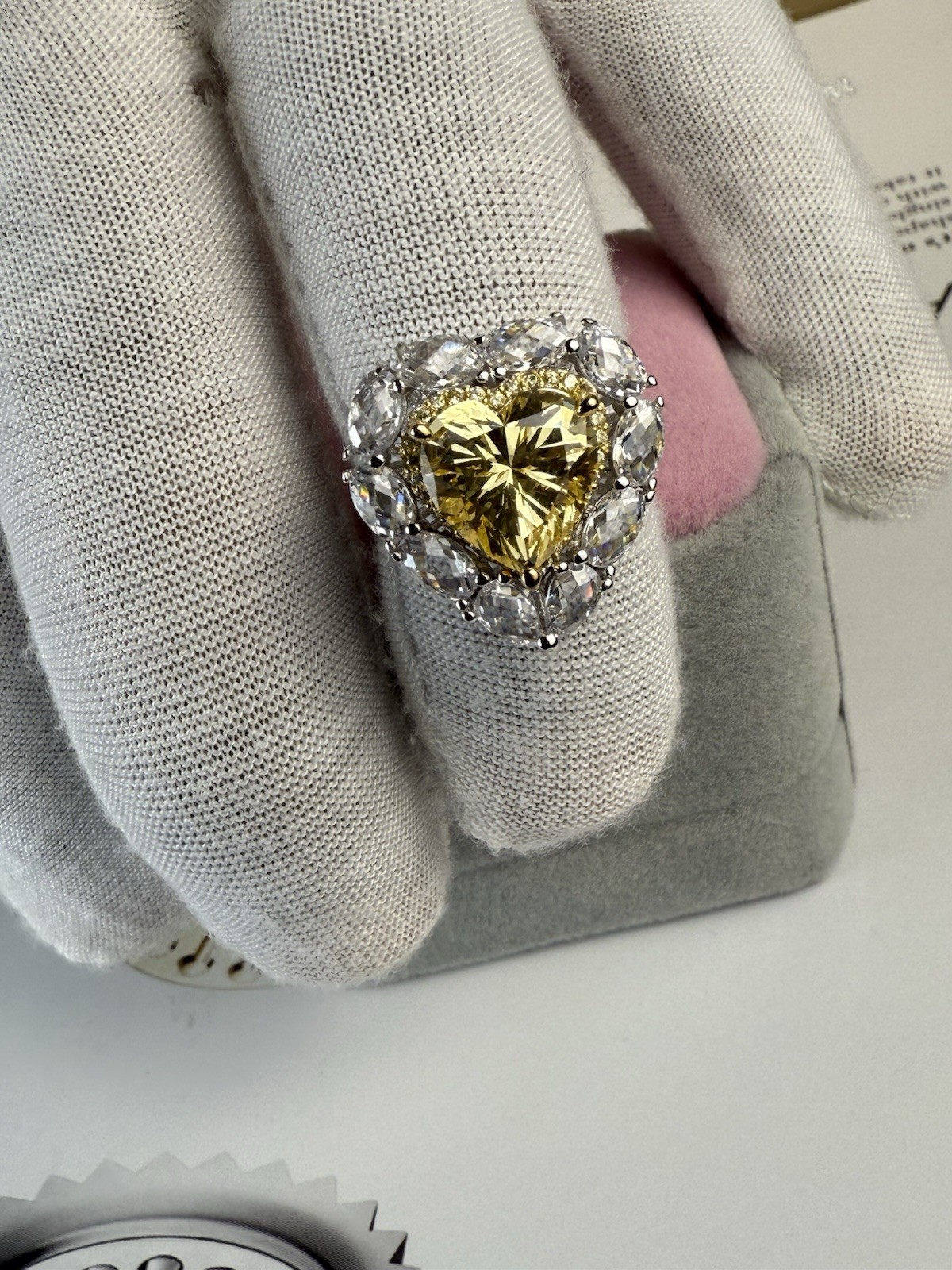 Engagement Ring 925 Sterling Silver Heart Cut Lab Created Yellow Sapphire 6