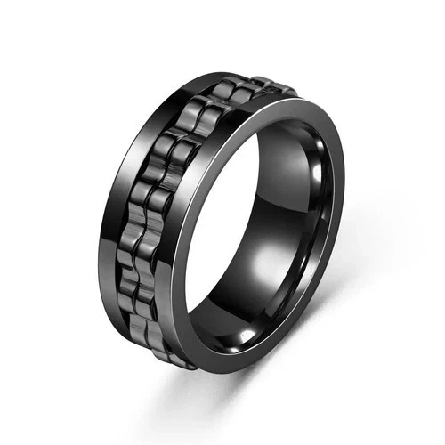 Share Anti Stress Stainless Steel Ring For Men Gear Chain Rotating Anxiety Relie