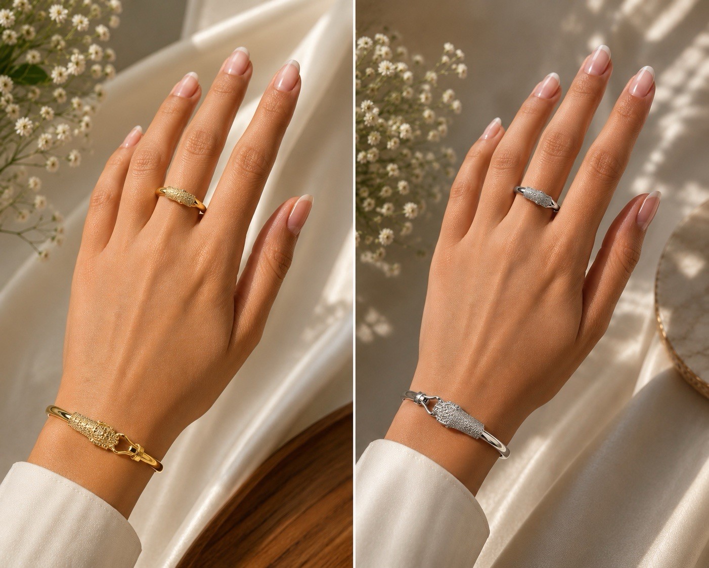 None fade none tarnished Gold or Silver Tone Bracelet Ring Set Clear CZ stone