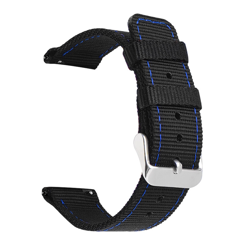 Stitching Black Nylon Strap Canvas Fabric Watch Band 20 22 18 24mm Generic Belt