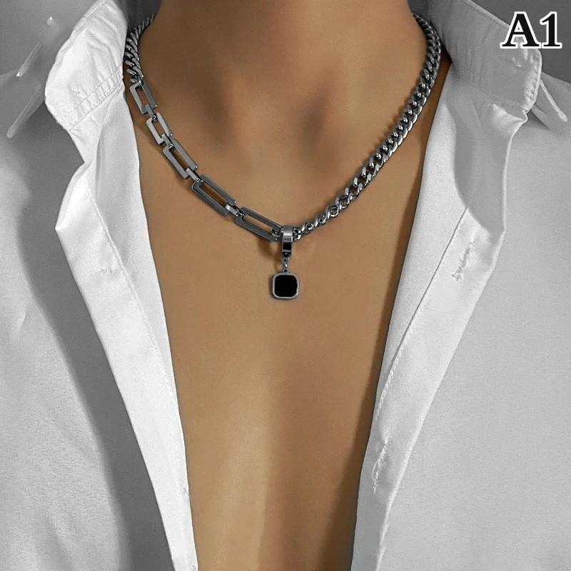 Hip Hop Stainless Steel Cross Necklace for Women Men Punk Double Layer Splicing