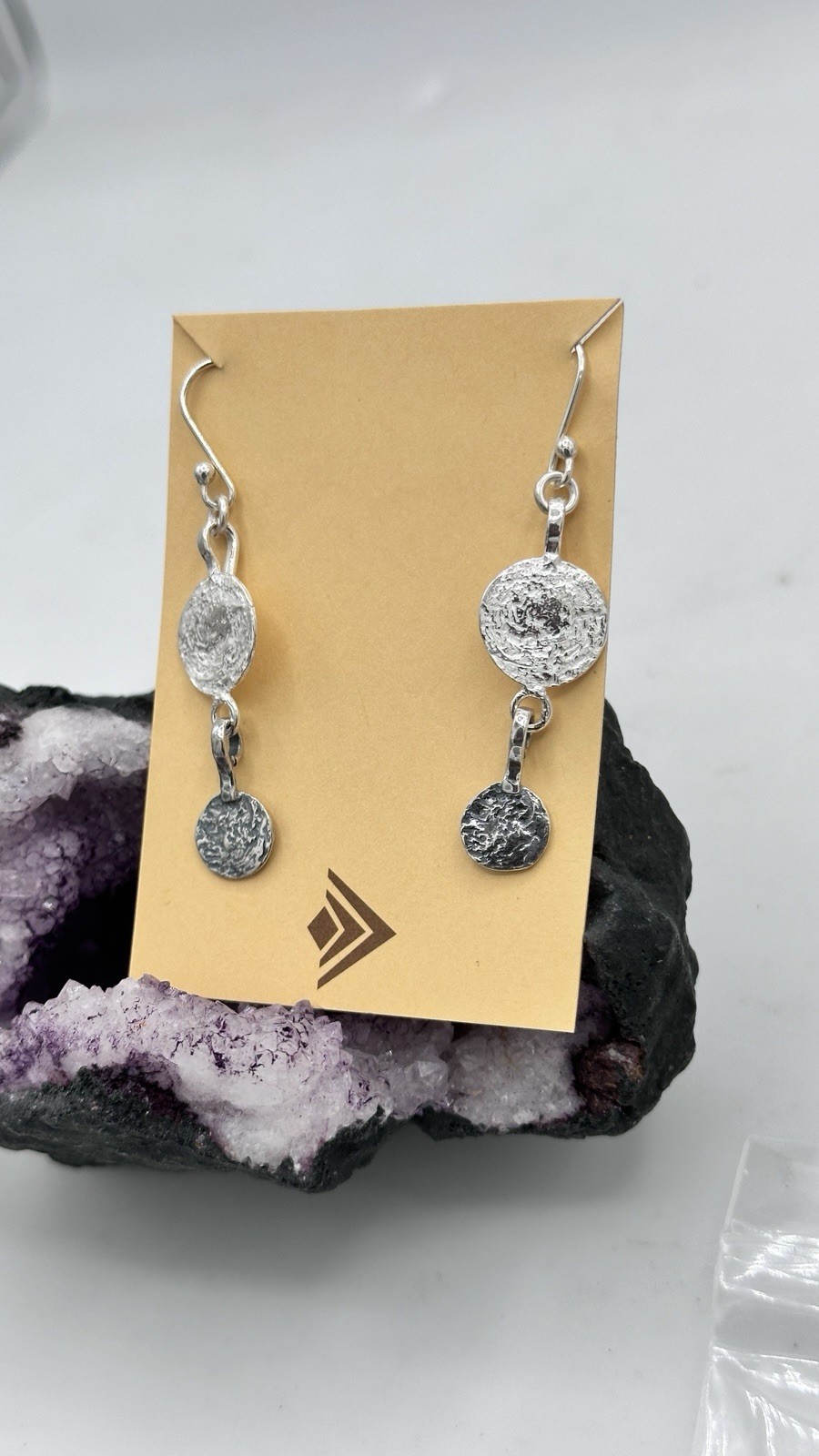 Silpada 925 Sterling Silver Textured Disc Dangle Earrings NOS Artisan Modern