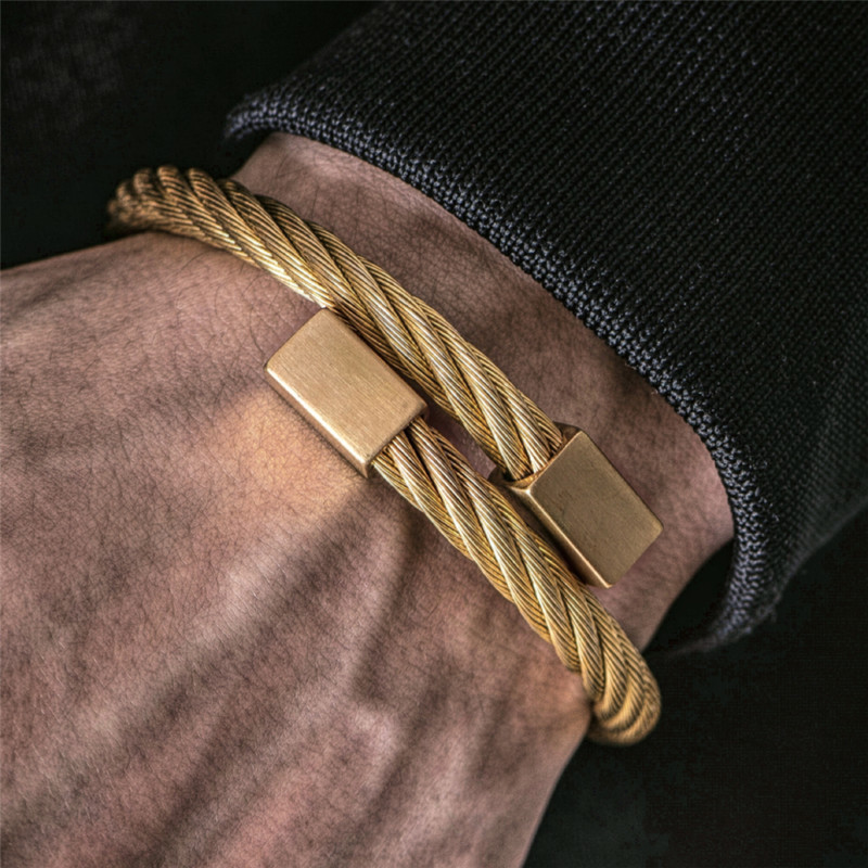 316L Stainless Steel Bangle Luxury Men Bracelets Titanium Adjustable Cuff Gifts