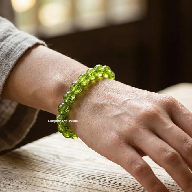 Genuine Peridot Bracelet 8mm Green Crystal Stretch Jewelry Healing Reiki Stone
