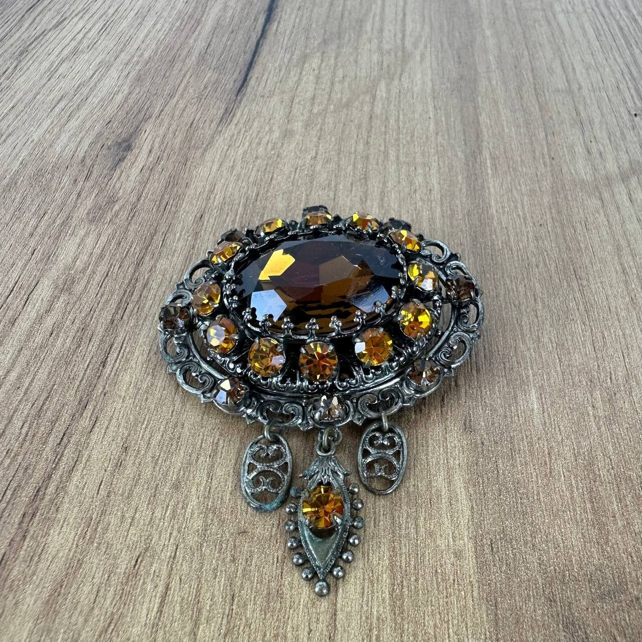 Vintage brooch – USSR jewelry – soviet orange stone – Czech Republic