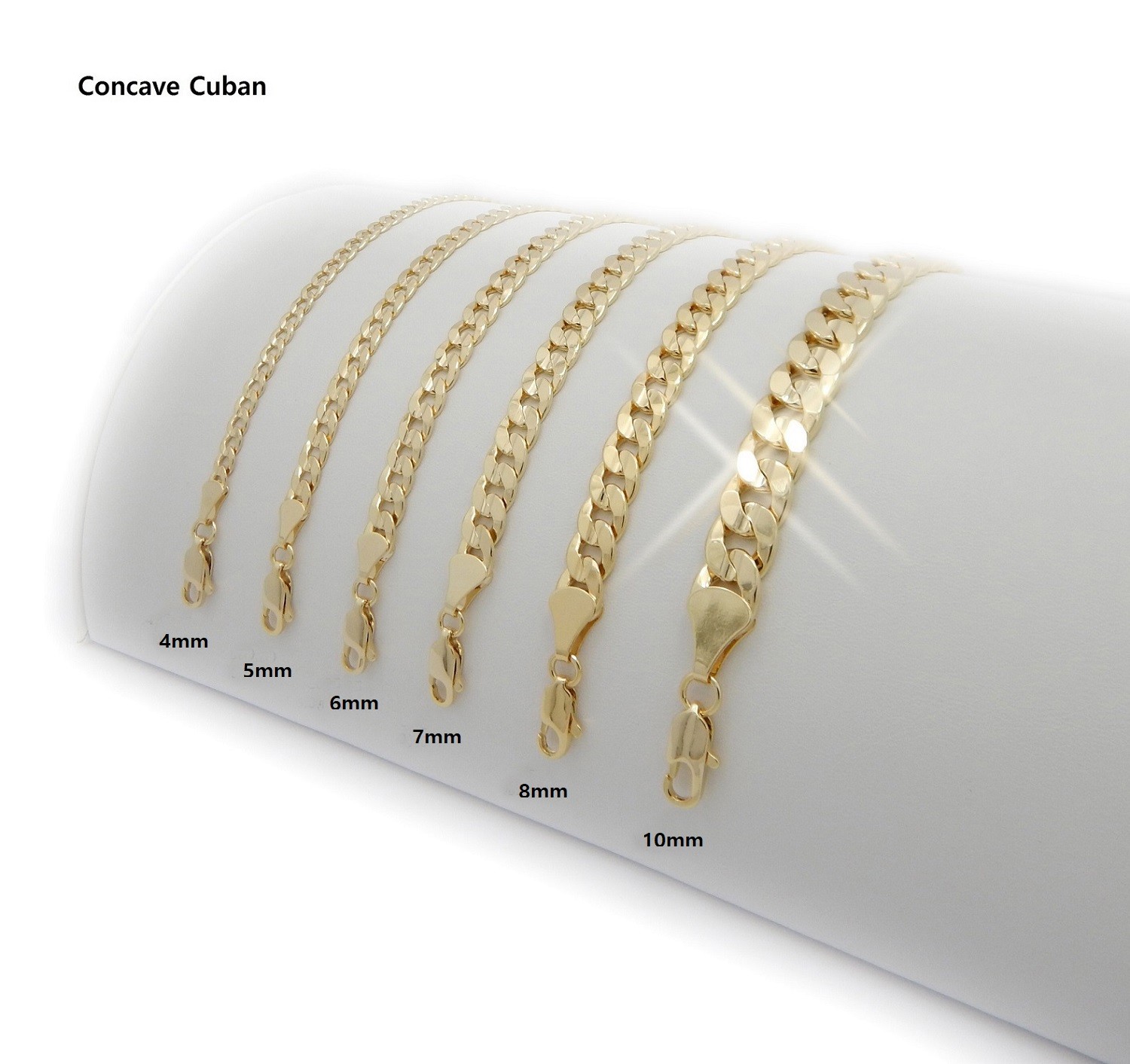 Men’s Concave Cuban link Chain 14k Gold Plated 20″ 22″ 24″ 26″ 30″ inch Necklace