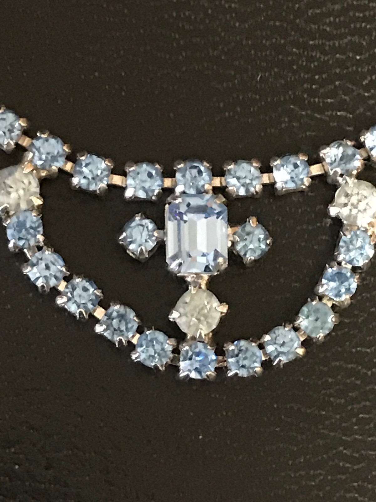 Rhinestone Necklace Vintage Costume Pale Blue Silver Tone Glamour 15″