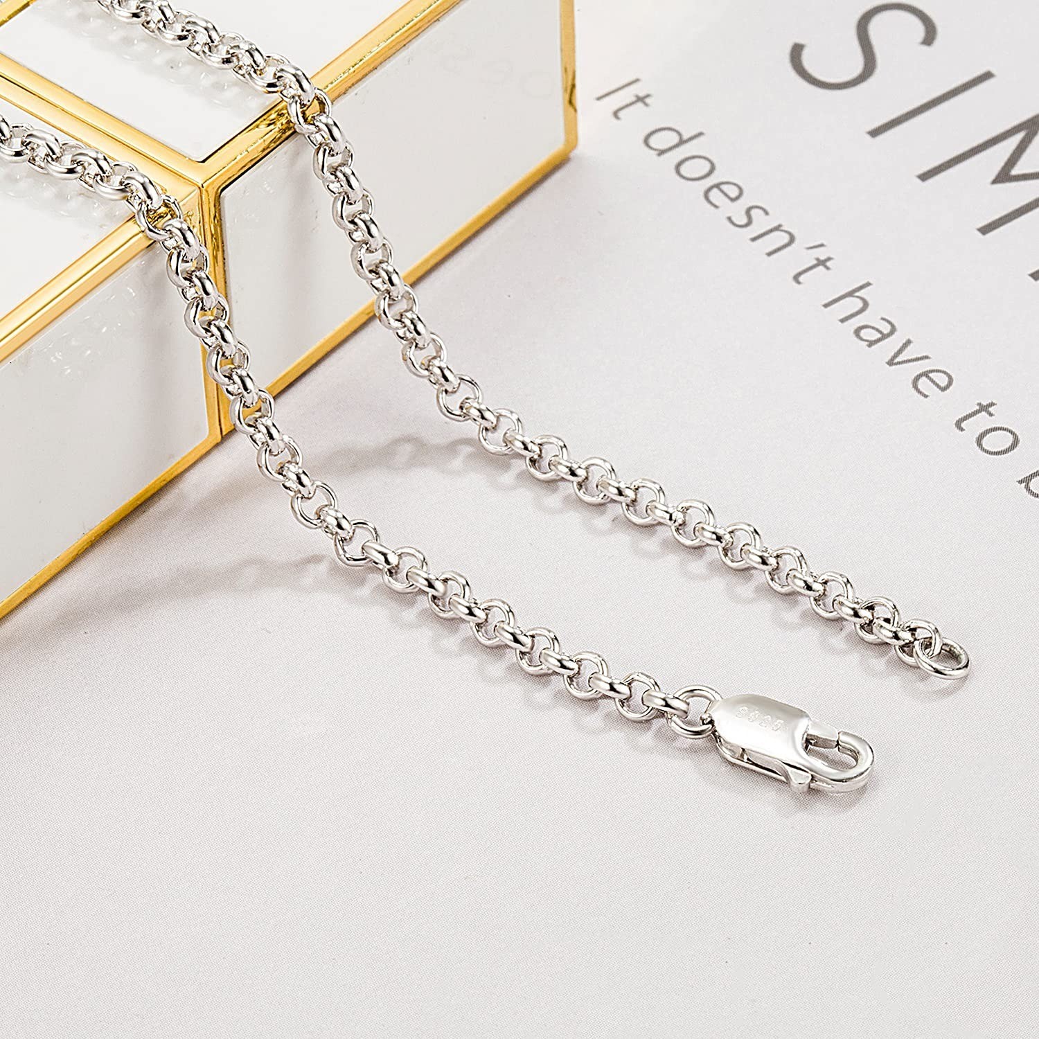 925 Sterling Silver Chain Necklace 3mm Adjustable 18-28 in Dankadi