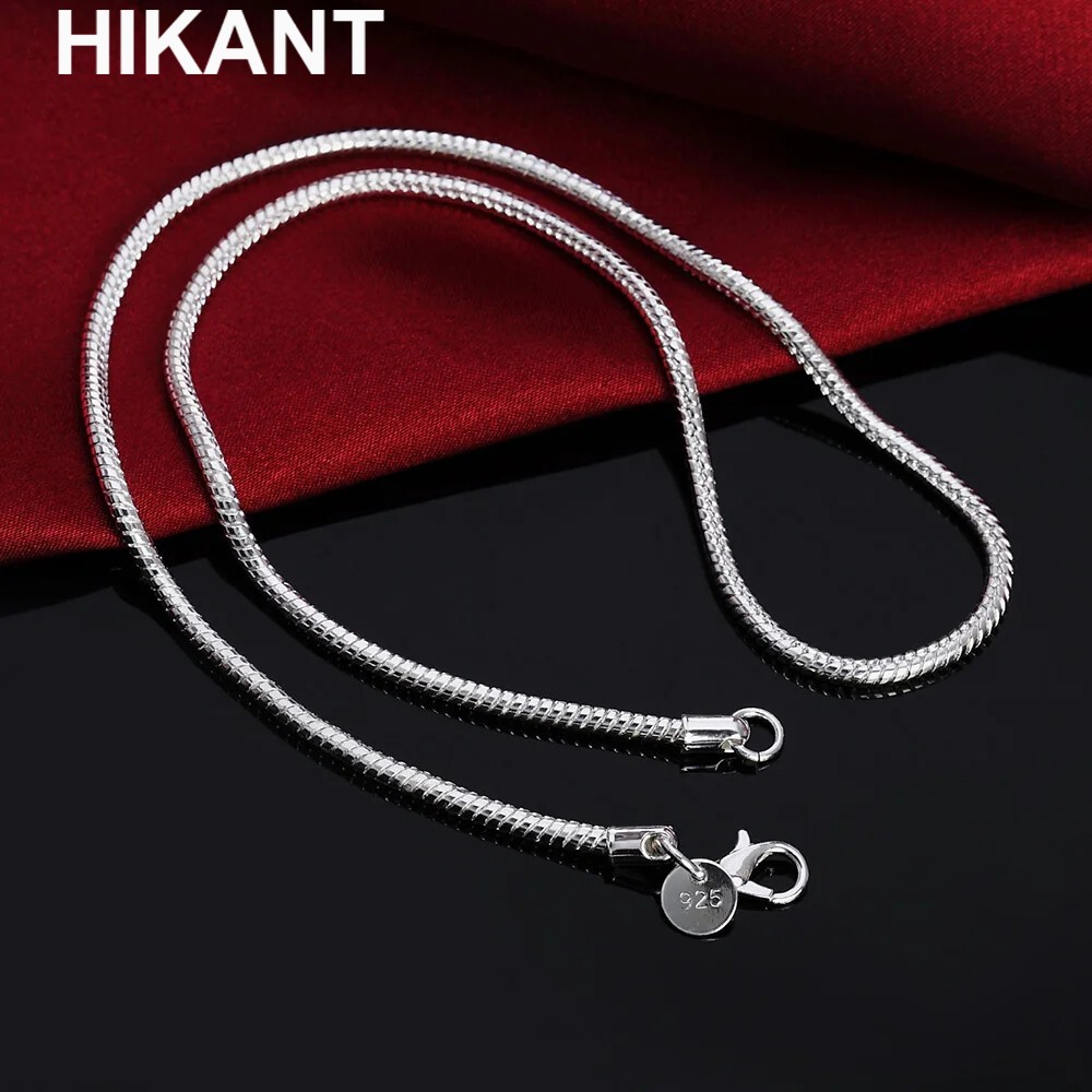40-75CM 925 Sterling Silver Plated 1MM/2MM/3MM Snake Chain Necklace Women Jewelr