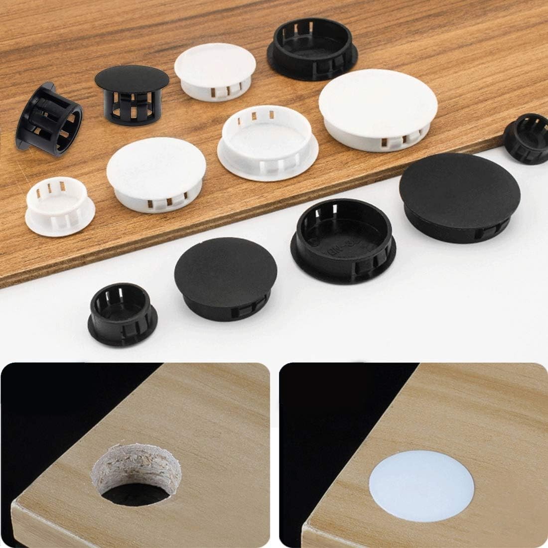 30PCS 10mm 3/8″ Black Hole Plugs Plastic Flush Type Hole Plugs Snap in Lockin…