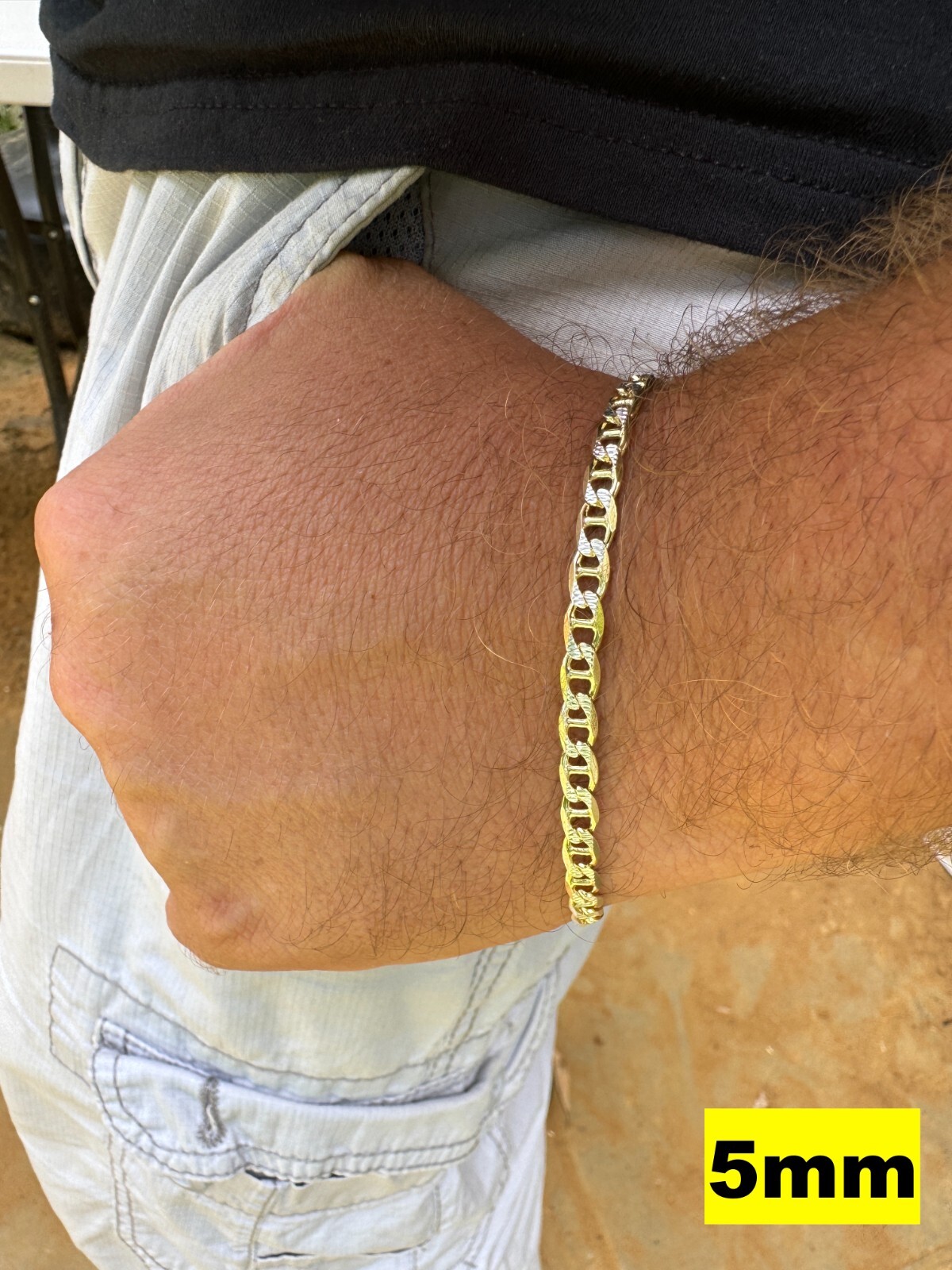 925 Sterling Silver 14k Gold Plated Two Tone Diamond Cut Mariner Link Bracelet