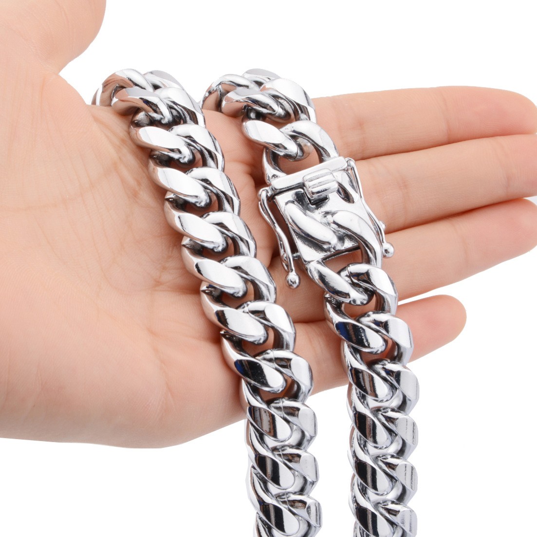 6-22mm Mens Hip Hop Stainless Steel Miami Cuban Link Chain Necklace Silver Color