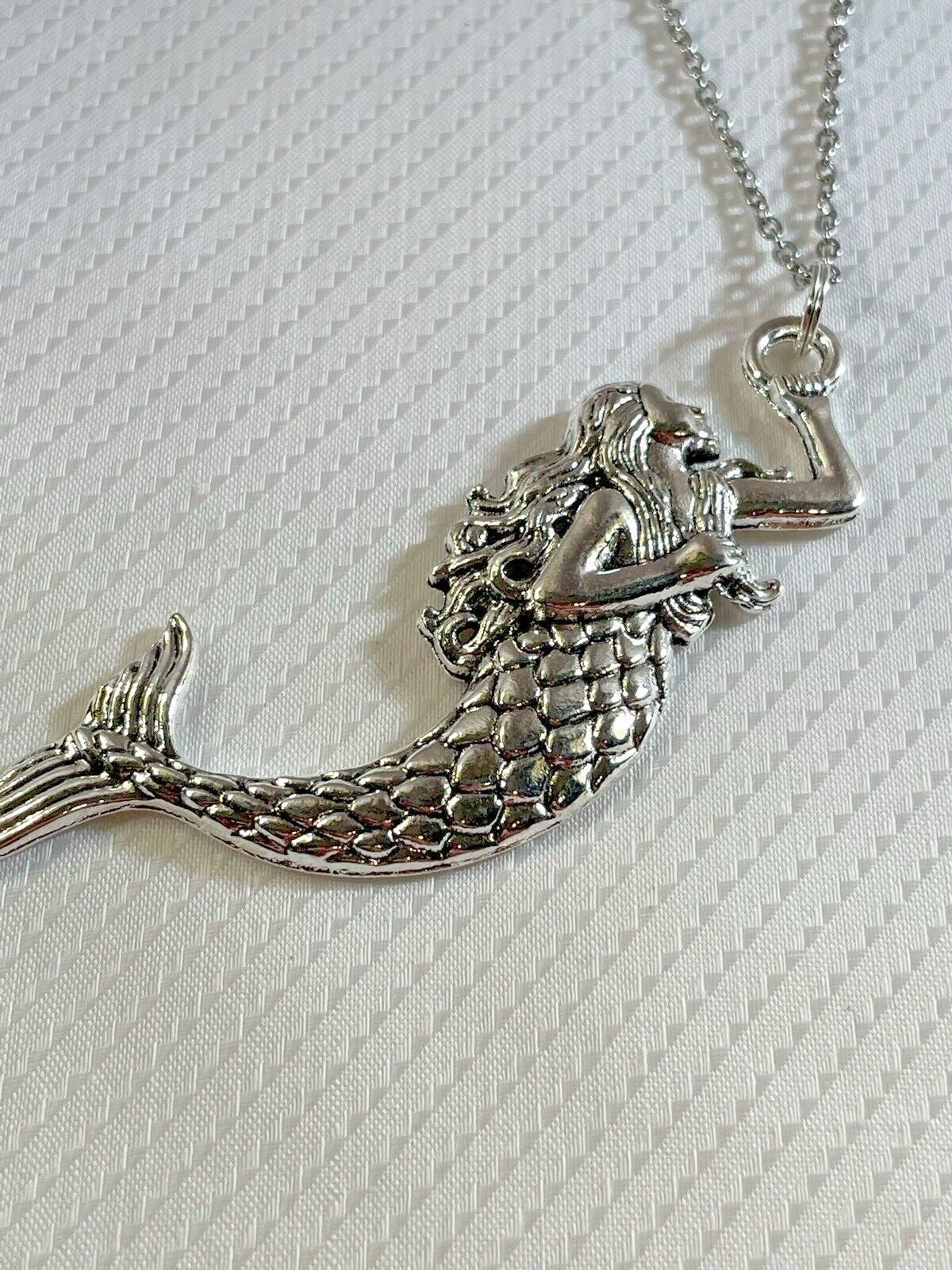 Mermaid Silver Pendant Necklace Stainless 20” Coastal Sea Life Jewelry NEW