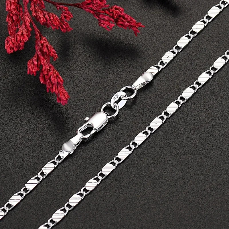 New 925 Sterling Silver fine 2MM flat Clavicle chains Necklaces for Men Women