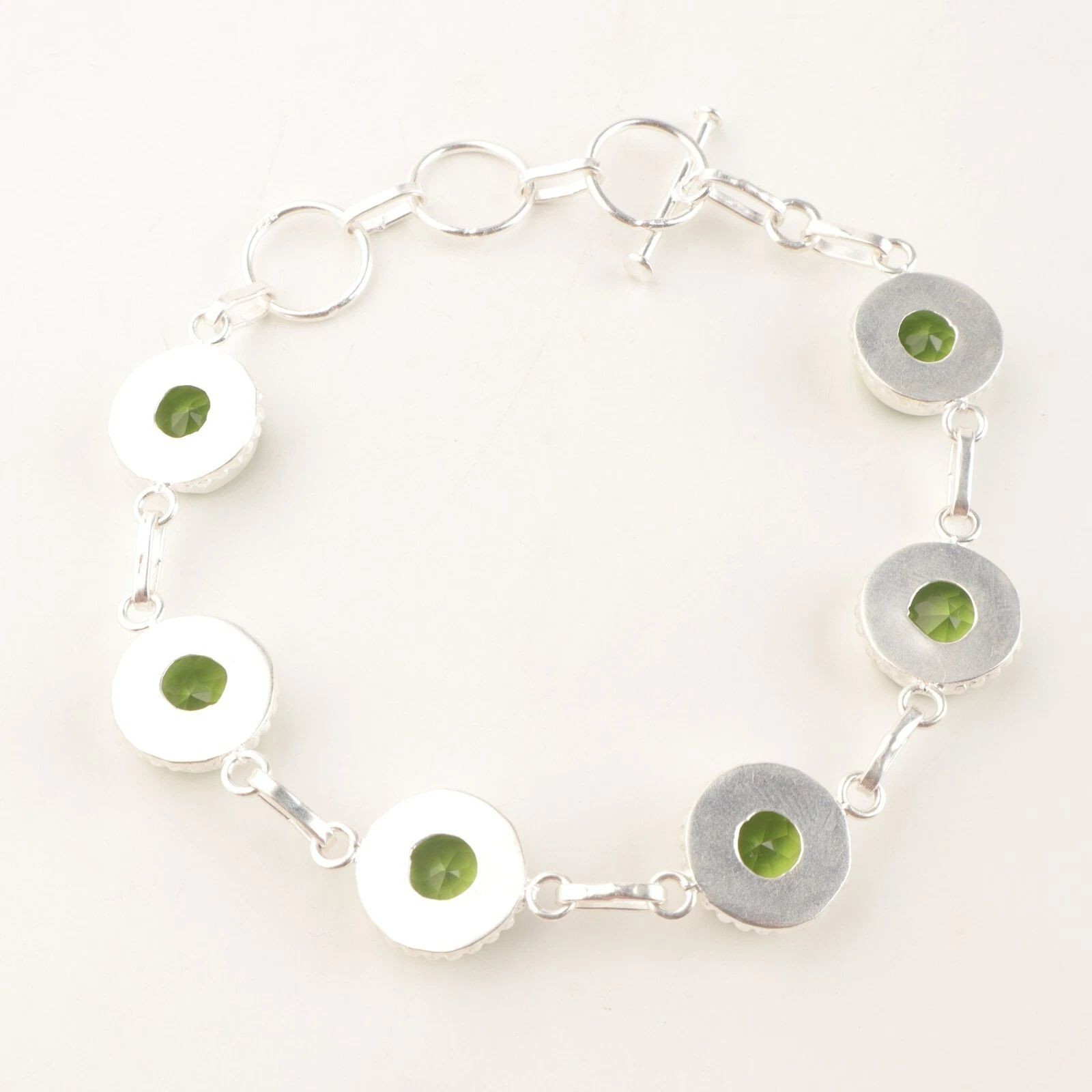 Womens day Deal Oval Cut Peridot Gemstone 925 Silver Chain Handcrafted Bracelet