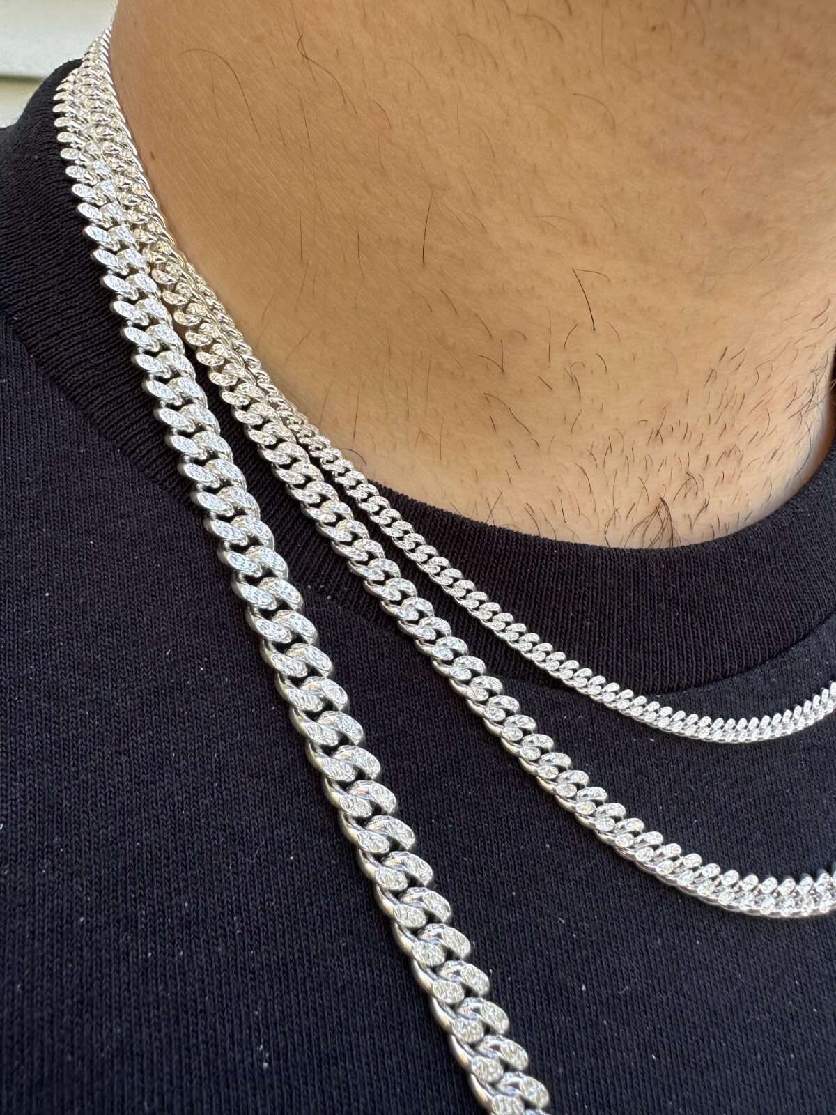 Miami Cuban Chain Diamond Cut Real 925 Sterling Silver Bracelet Necklace 3-7mm