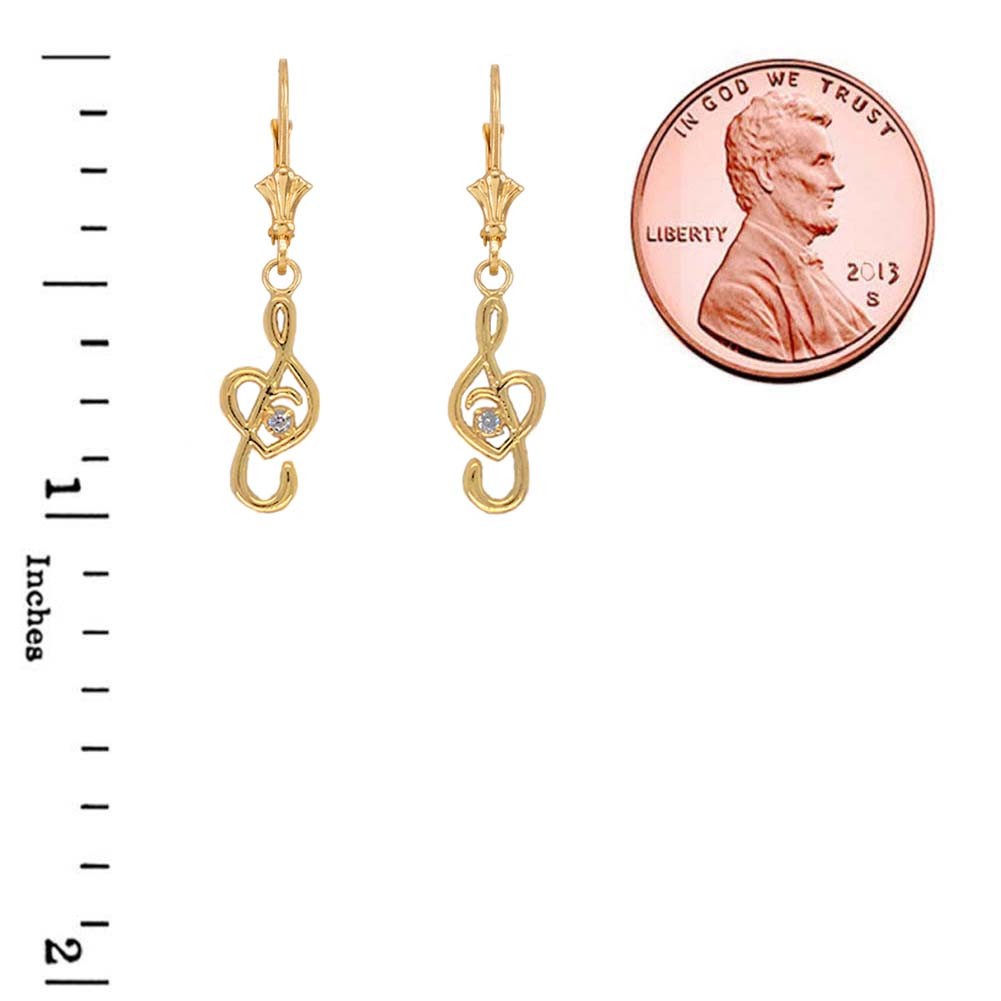 Dainty Diamond Treble Clef Heart Music Note Earrings ( Yellow/Rose/White Gold)