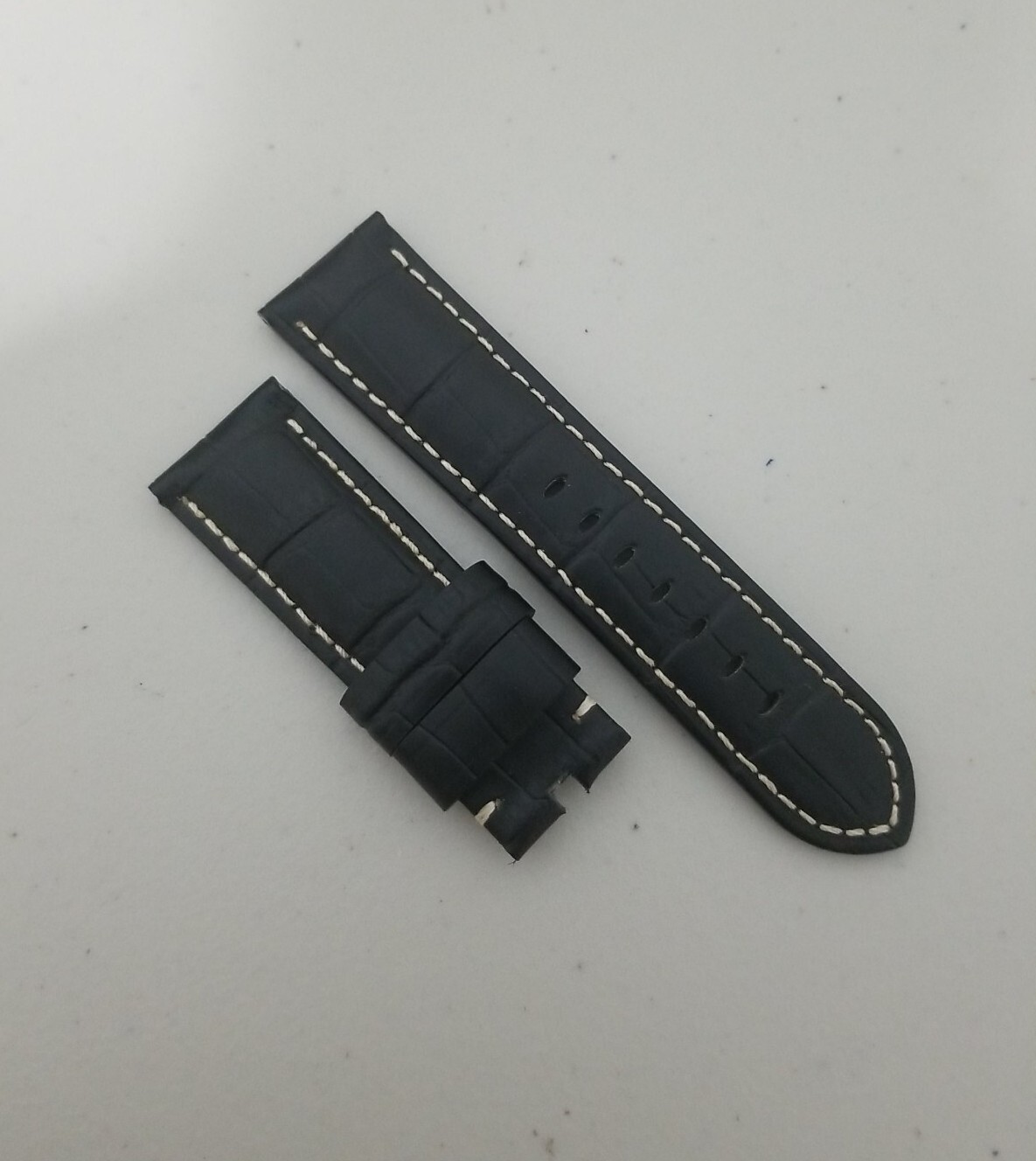 Panerai Watch 24mm OEM Black Alligator Watch Strap Beigh Stitch for Tang Buckle