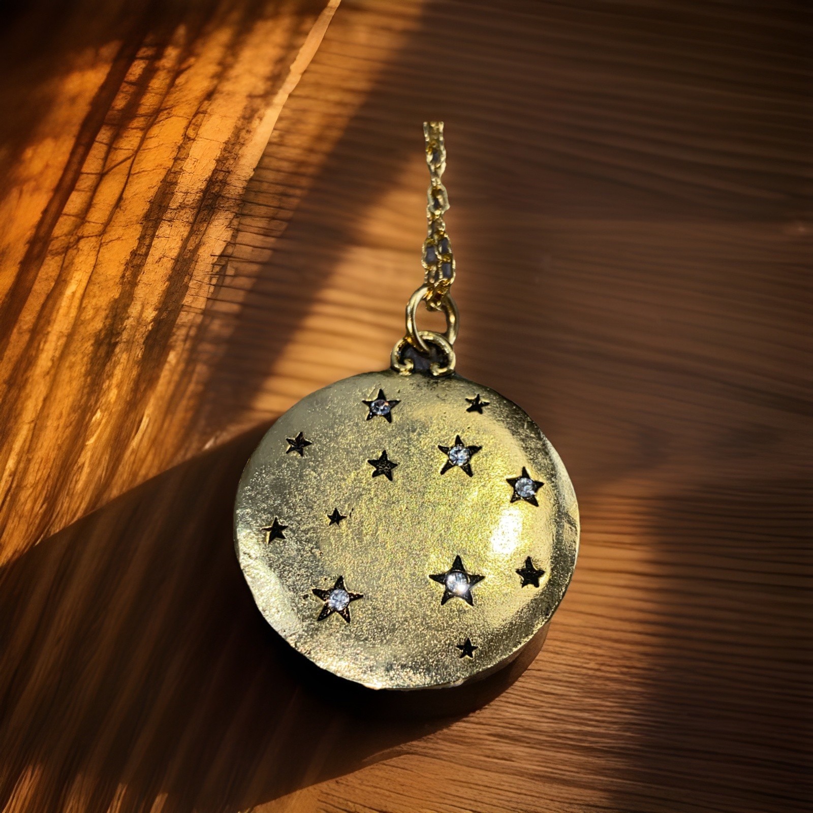 Memorial Heaven Poem Necklace Gold Plate Crystal Stars Amulet Medallion Signed