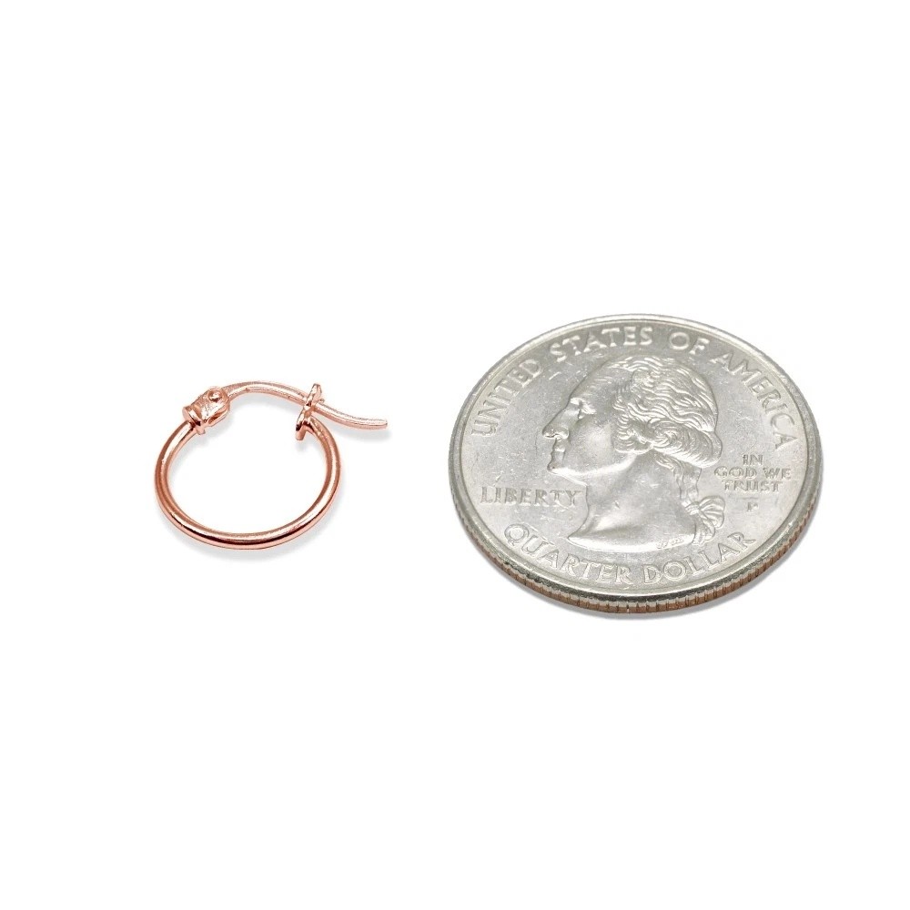 3 Pr Set Rose Flash Silver 1mm Round Thin Unisex Hoop Earrings, 12mm, 15mm, 20mm
