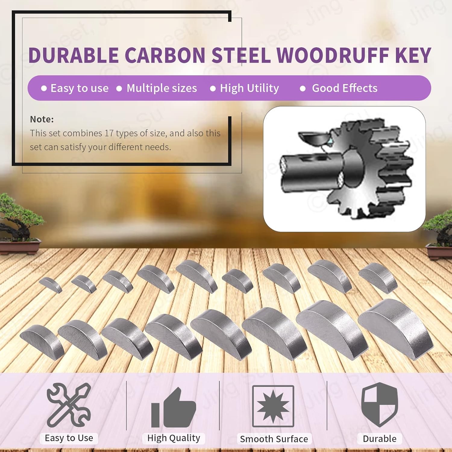 Swpeet 155Pcs 17 Sizes 2mm 3mm 4mm 5mm 6mm 8mm 10mm 12mm Woodruff Keys Half Moon