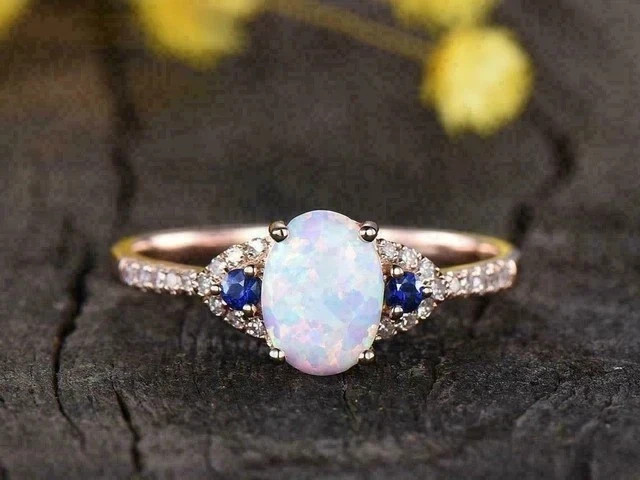 2Ct Oval Cut Lab Created Fire Opal Women Engagement Ring 14K Yellow Gold Plated