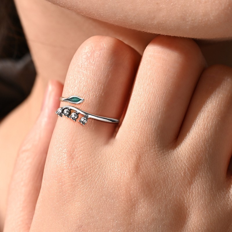 925 Sterling Silver Lily of the Valley Ring CZ Wedding Jewelry for Women