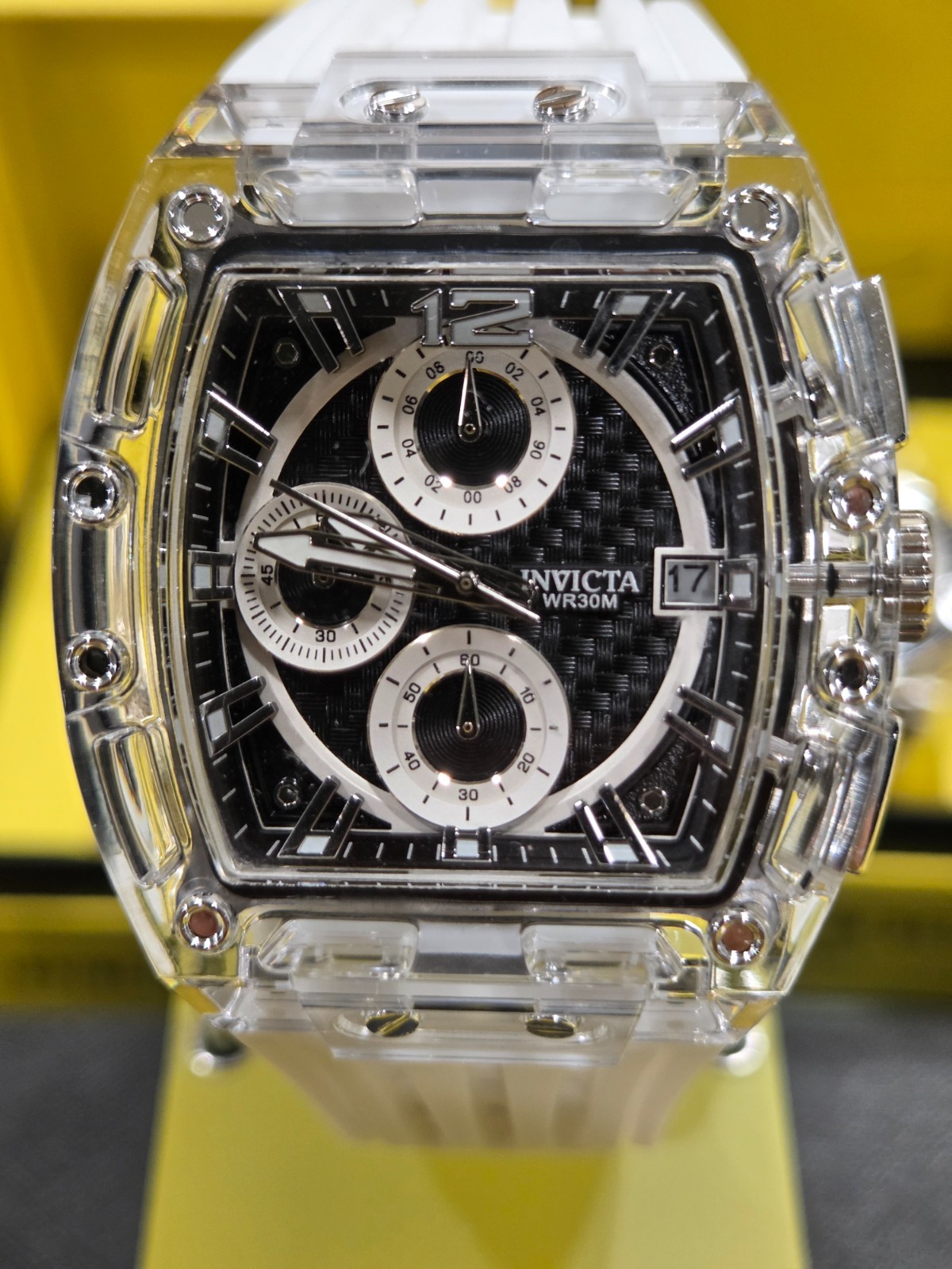 70145 – Invicta S1 Rally Allogrip Men’s 42mm Chronograph Transparent White Watch