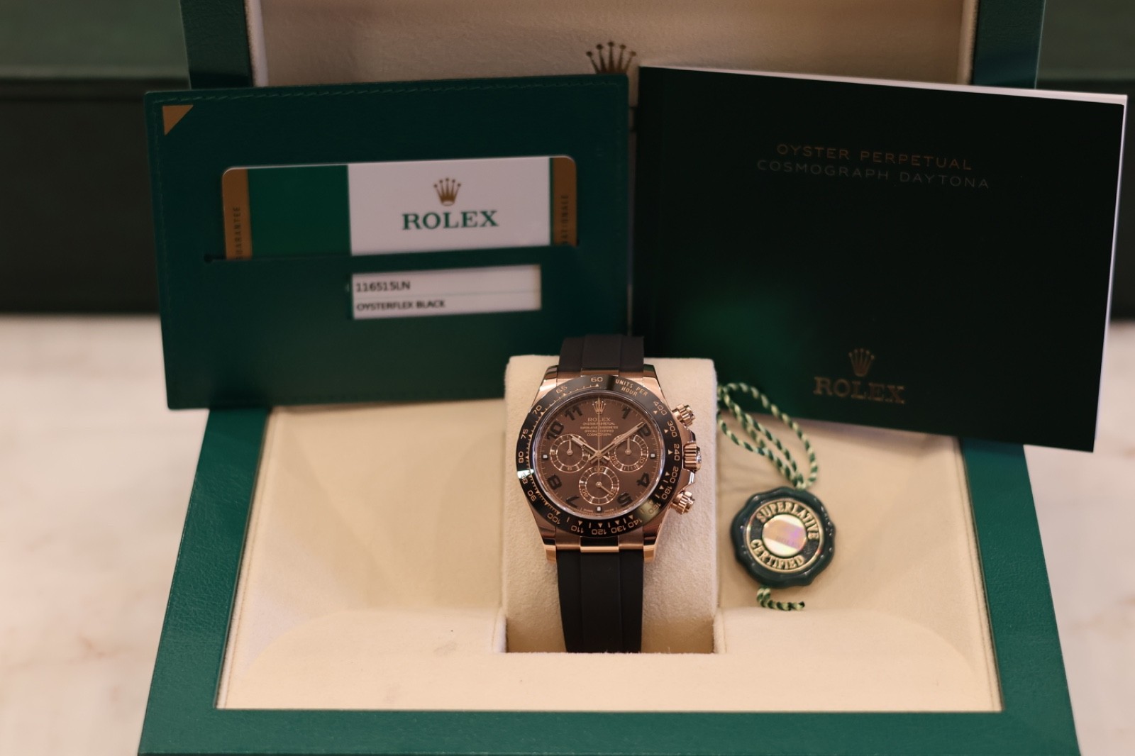 Rolex Daytona Oysterflex Chcocolate Ceramic 116515LN Rose Gold Full Set