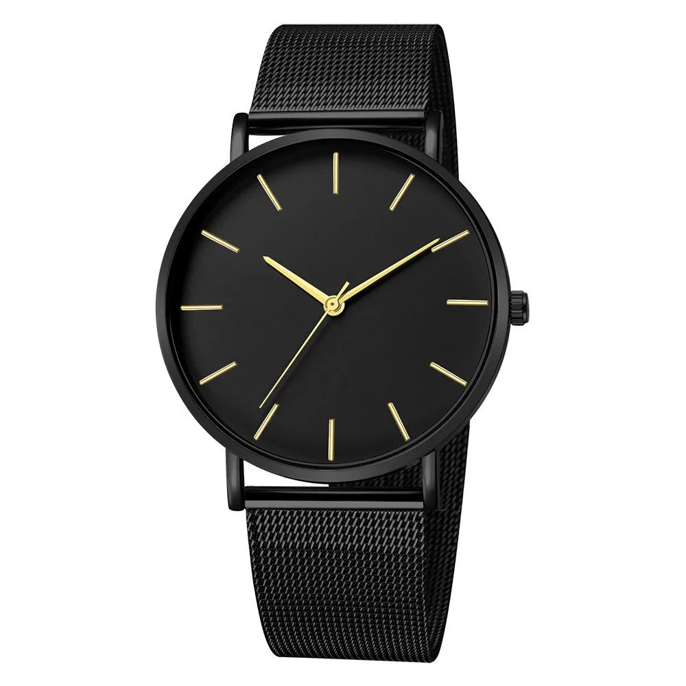 Mens Ultra Thin Quartz Watch Minimalist Stainless Steel Mesh Strap Business Watc