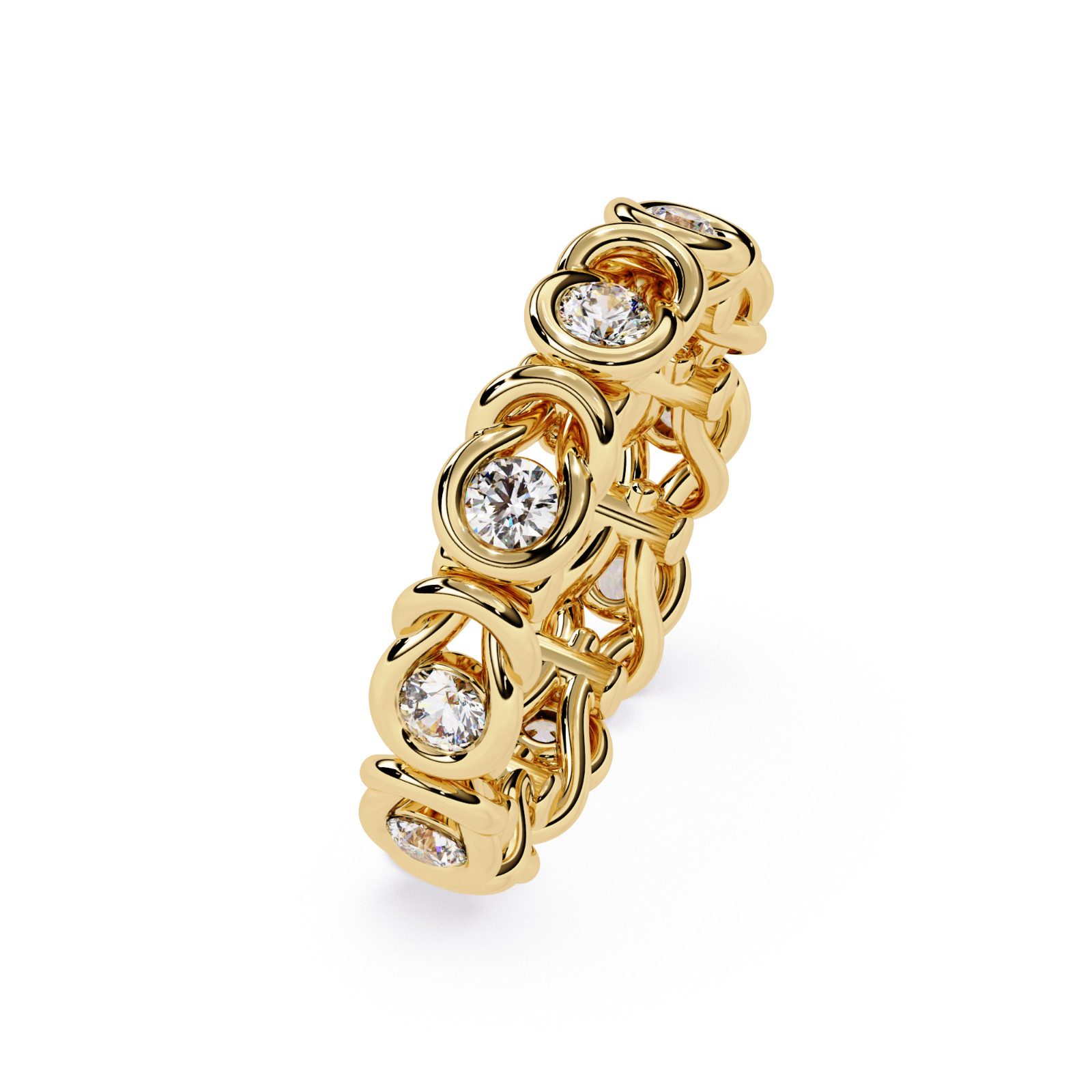 1.00 CTW Round Lab Grown Diamond Chain Link Ring Bezel Set 925 Silver DEF VVS VS