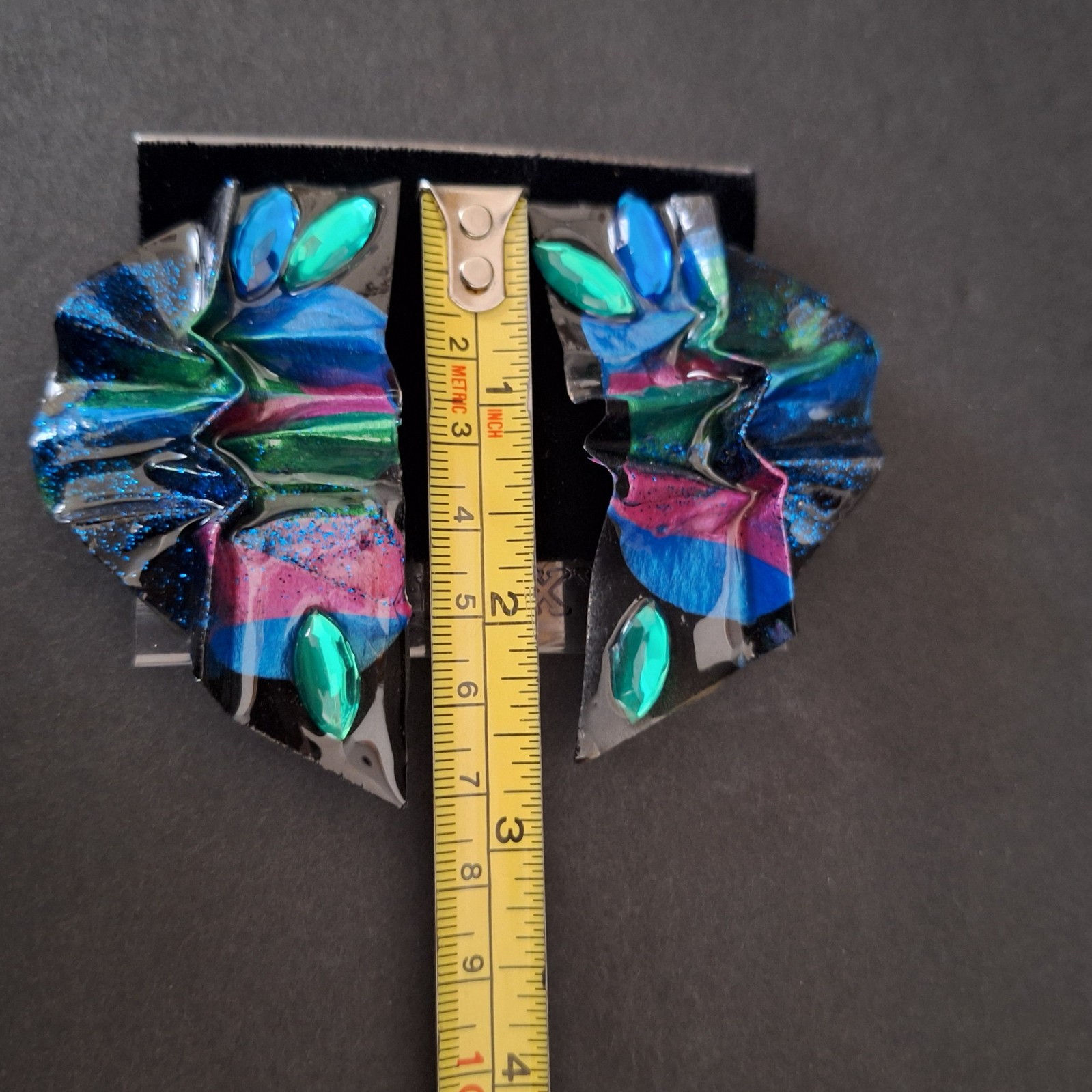 Galaxy Earrings Very Light Weight Blue Green Pink Crystals Space Statement