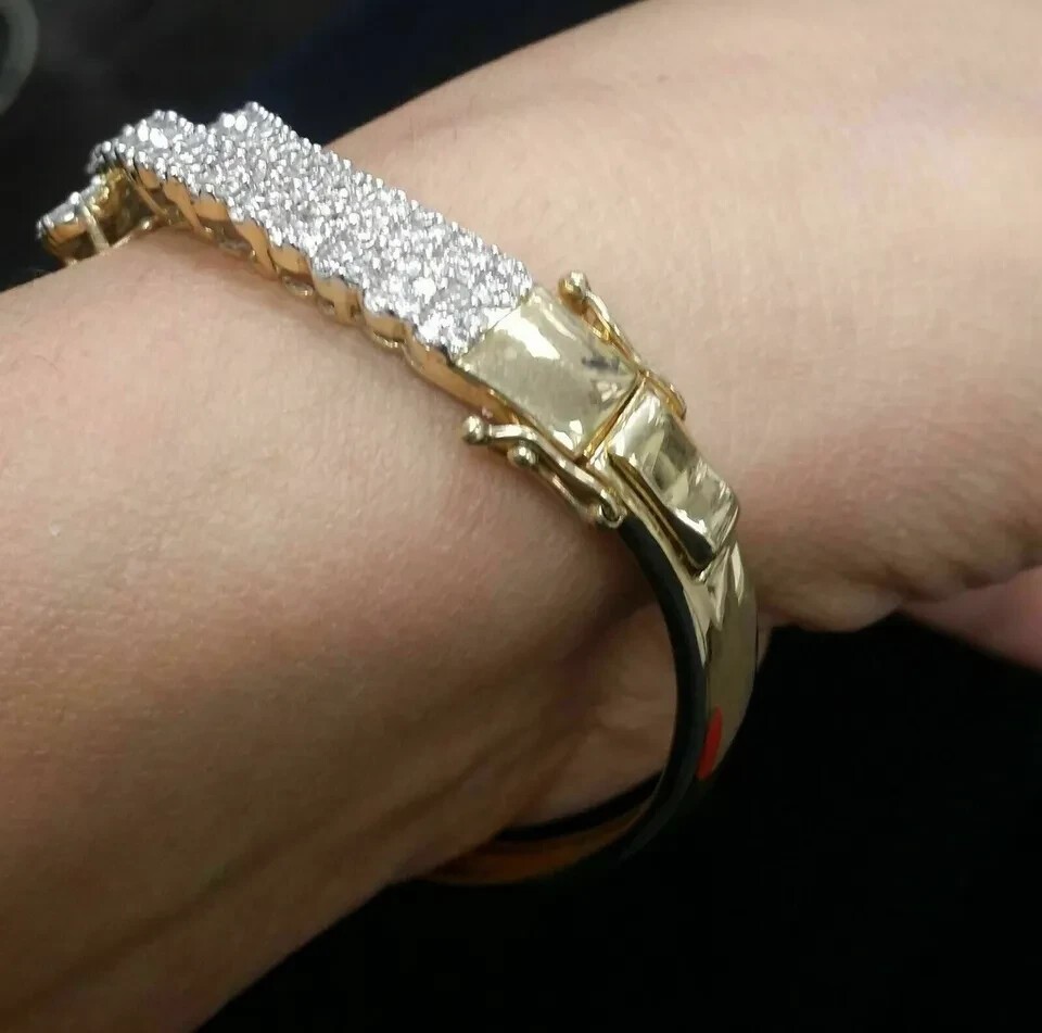 5Ct Round Lab-Created Diamond Bangle Bracelet 14K Two-Tone Yellow Gold Plated