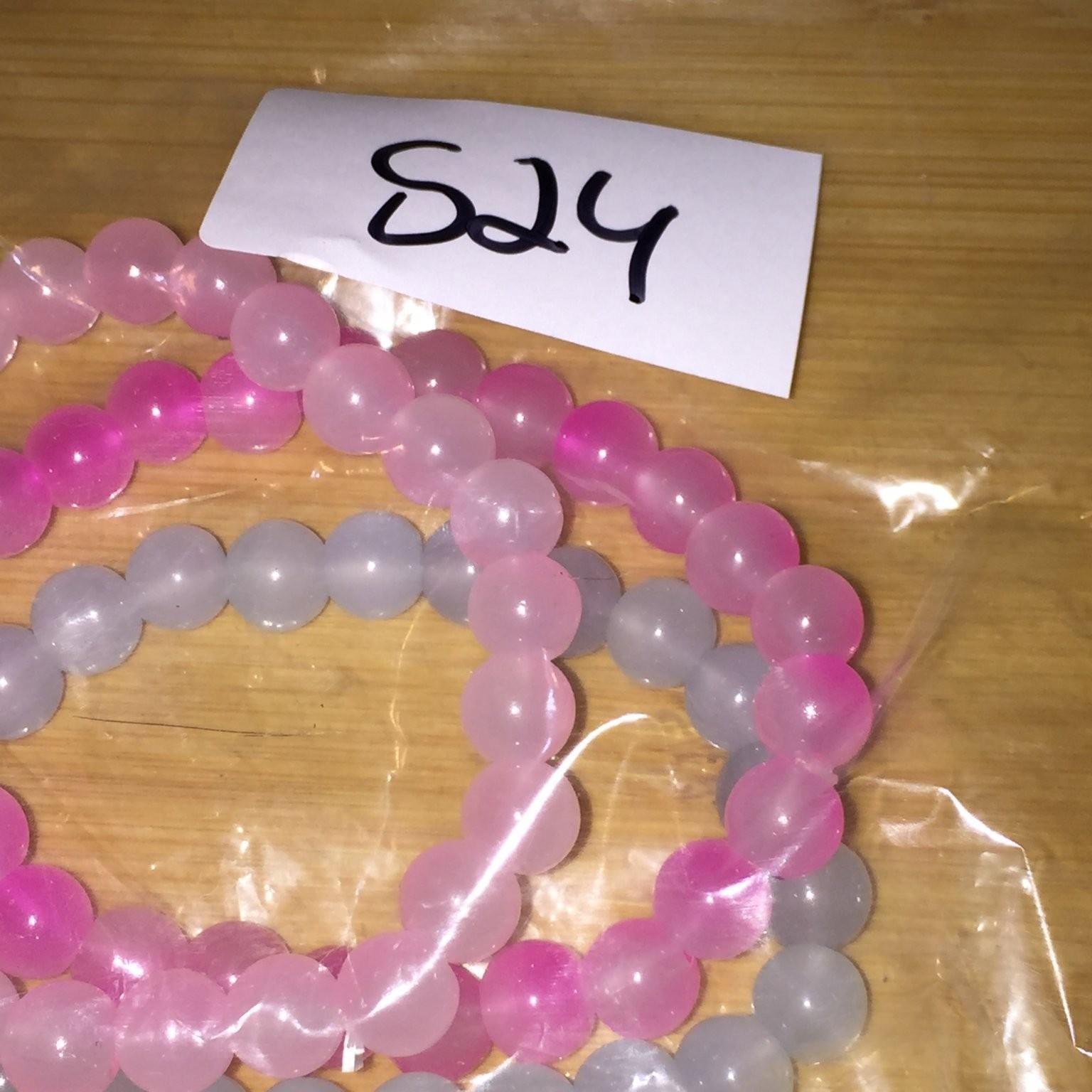 Barbiecore Pink Purple Glass Bead Stretch Bracelets Set of 3 Jewelry