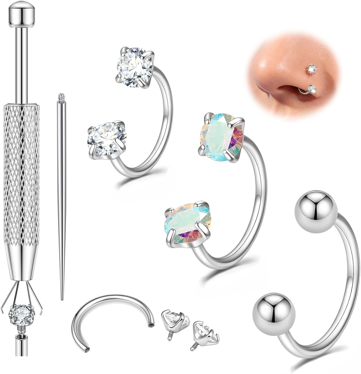 Fashion-Forward Titanium Nose Rings – 20G Horseshoe Hoops with CZ for All Styles