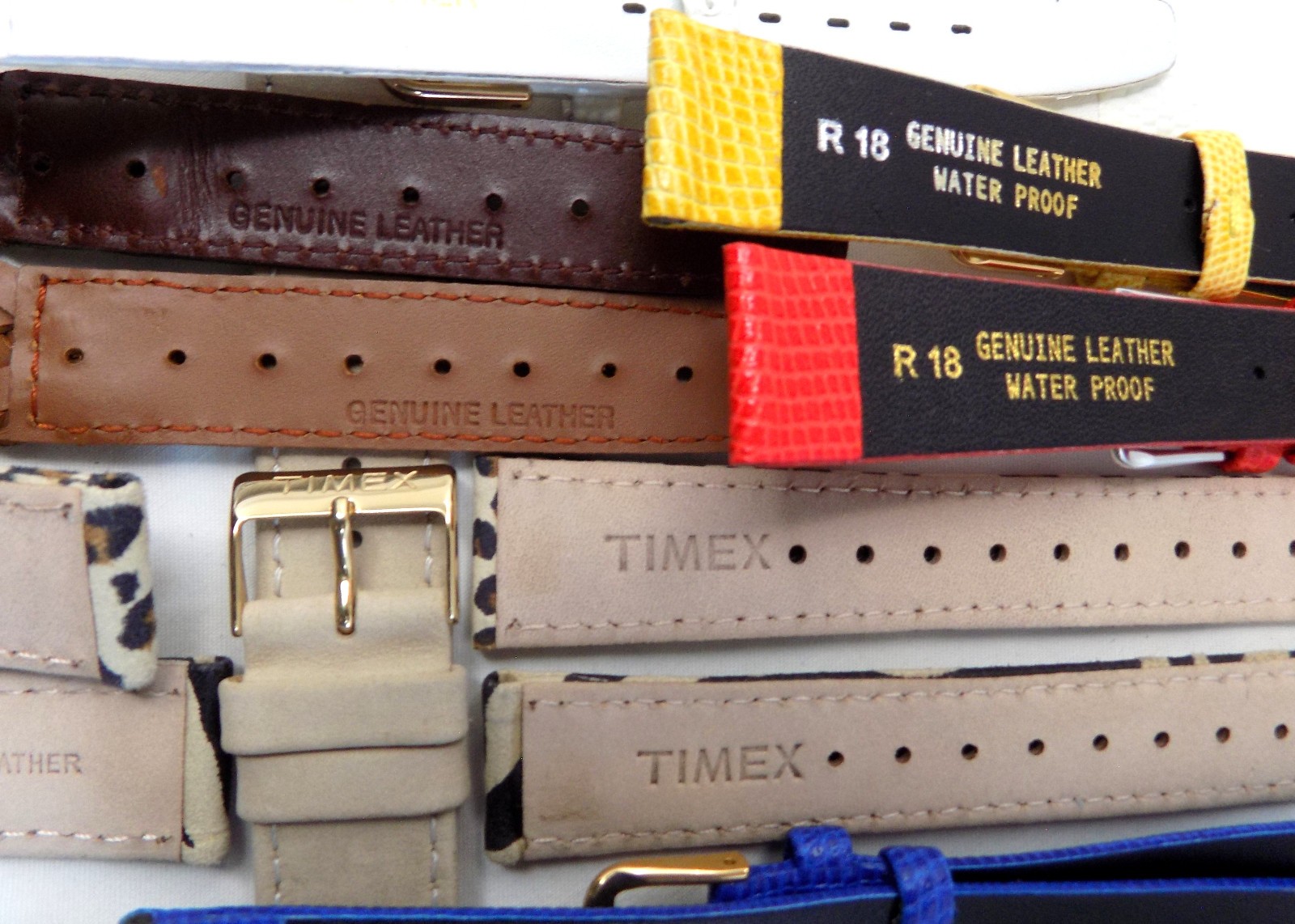 Lot of 10 All 18mm Watch Bands Leather Lizard Grain Braided Timex Mixed Colors