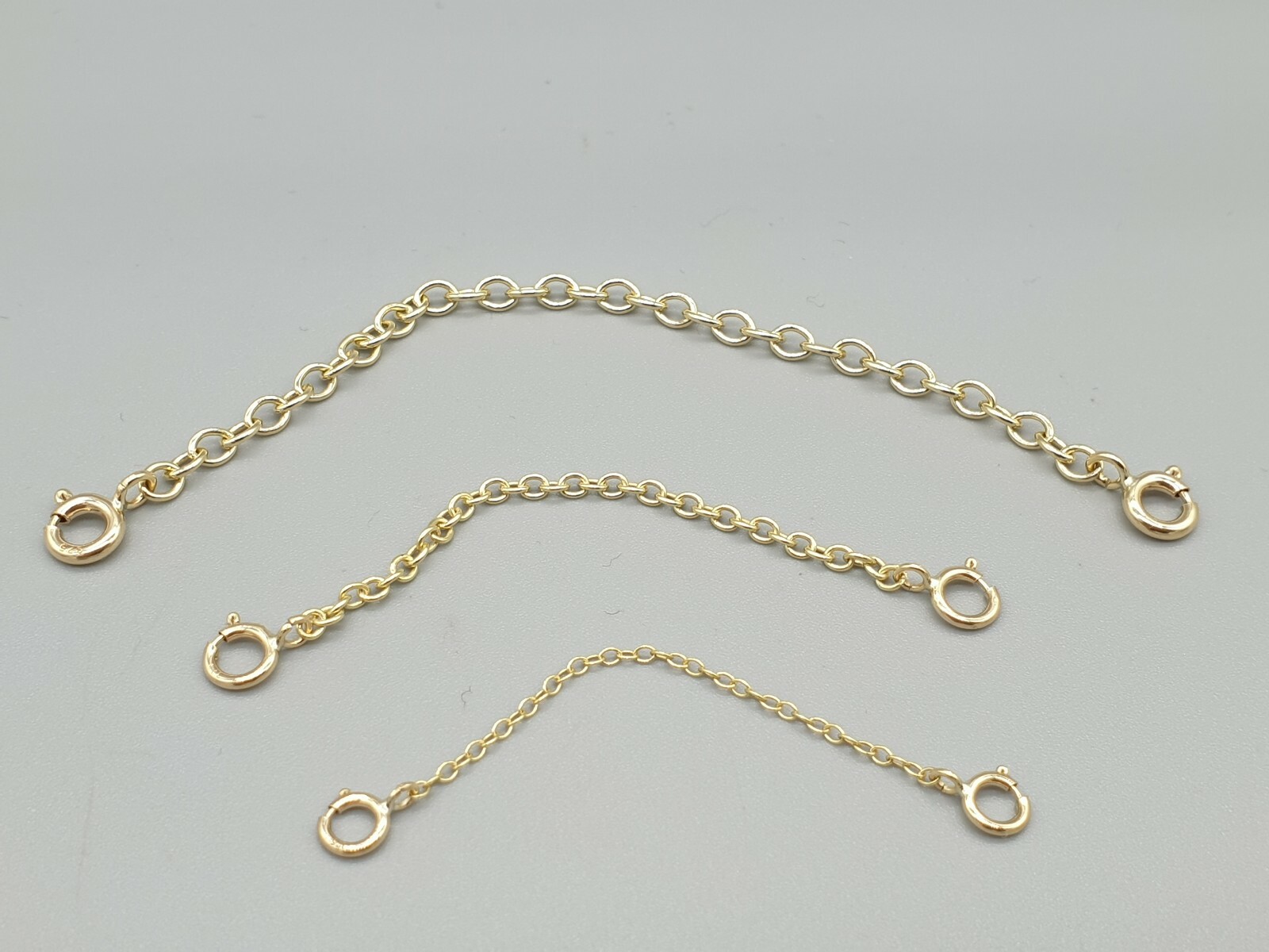 9k 9ct yellow gold two clasp extender safety chain connector extension 0.5″ – 4″