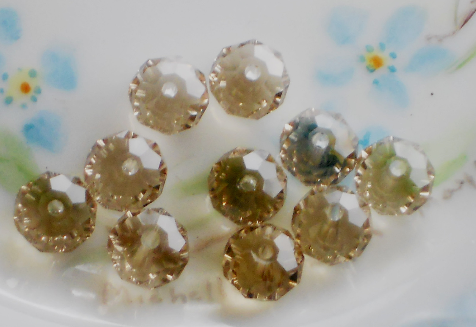 #881 Vintage Glass Beads Czech Republic Faceted Spacer Taupe Tan Crystal NOS