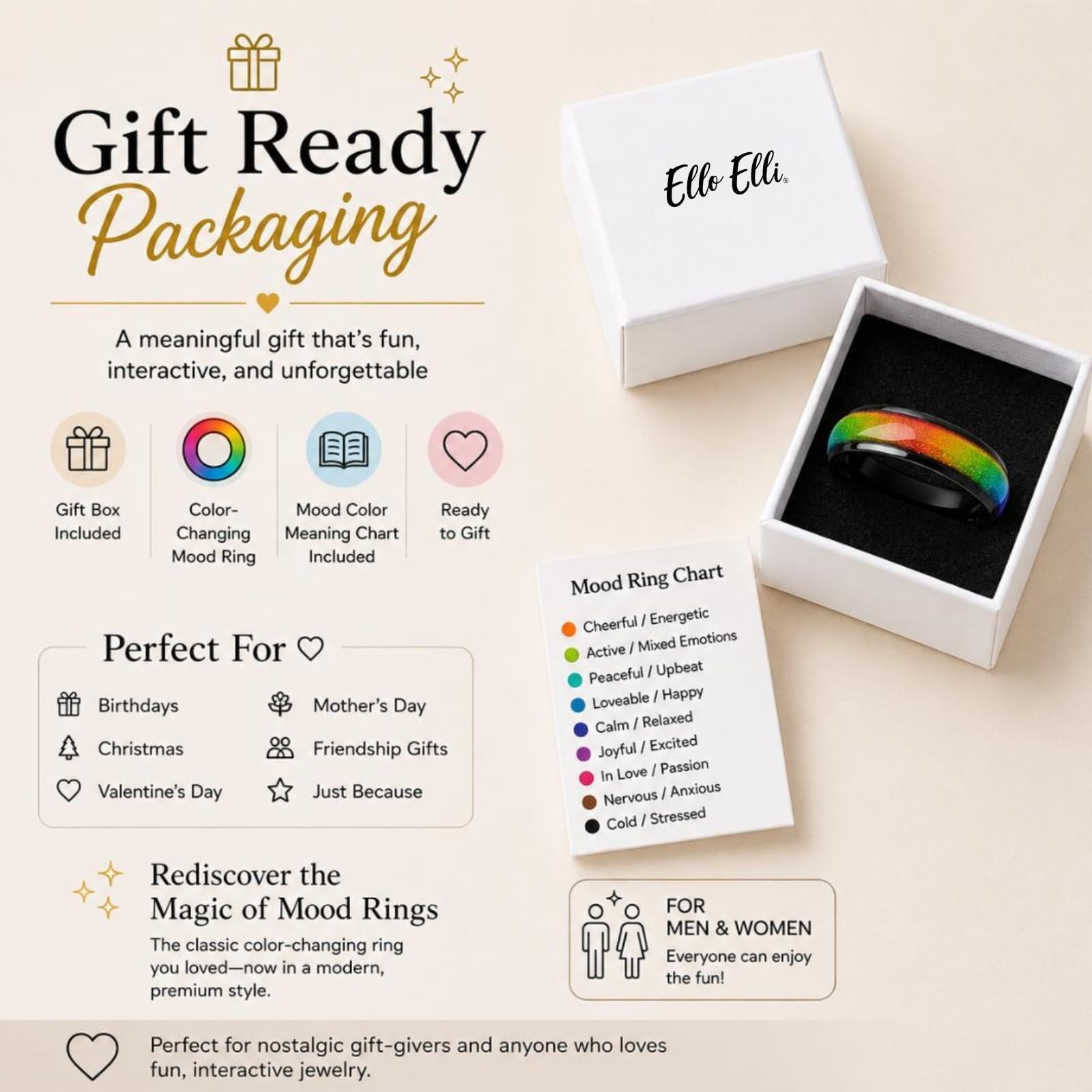 Mood Ring Color Changing 6mm Stainless Steel Comfort Fit Band for Men & Women