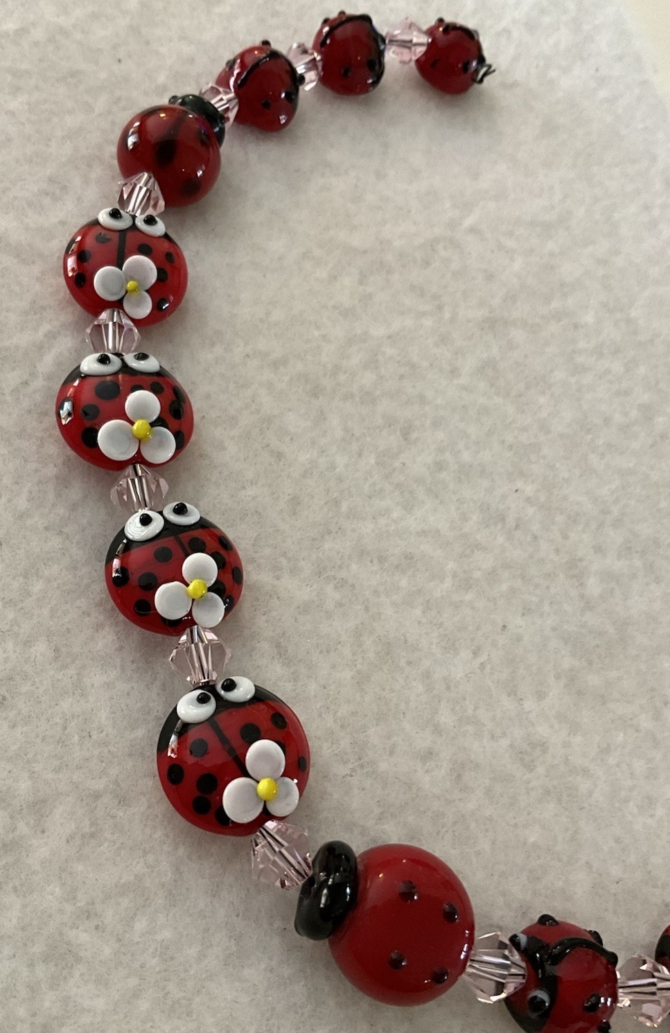 New 8” Strand Assorted Ladybug LampWork Glass Beads 10-14mm/Insect Beads