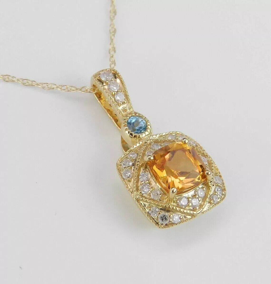 Cushion Cut Simulated Yellow Citrine Women’s Pendant 14K Yellow Gold Plated