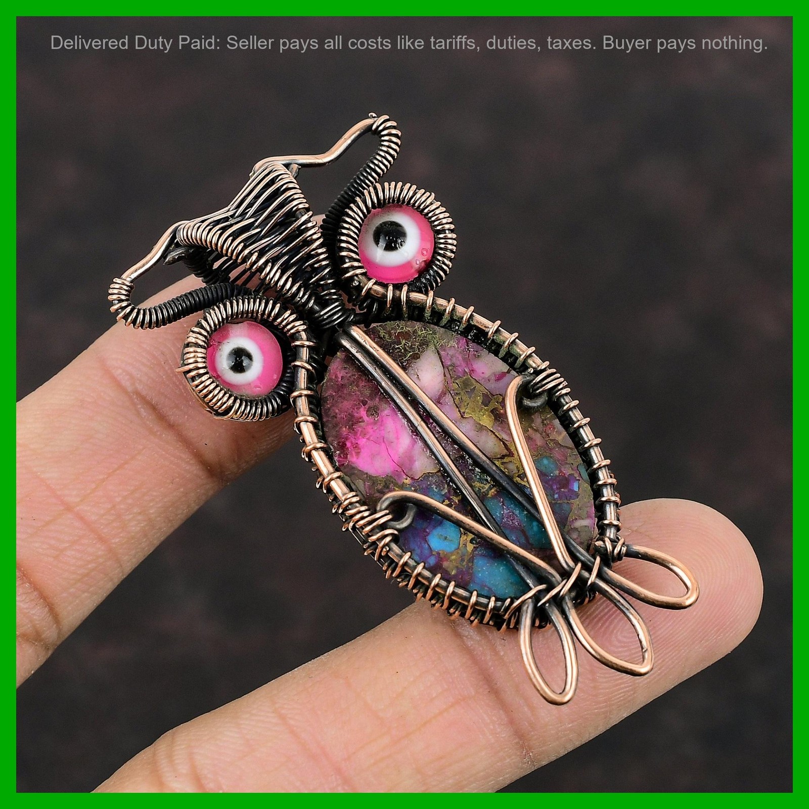 Copper Natural Kingman Pink Dahlia Turquoise Handcrafted Mother Pendant Jewelry